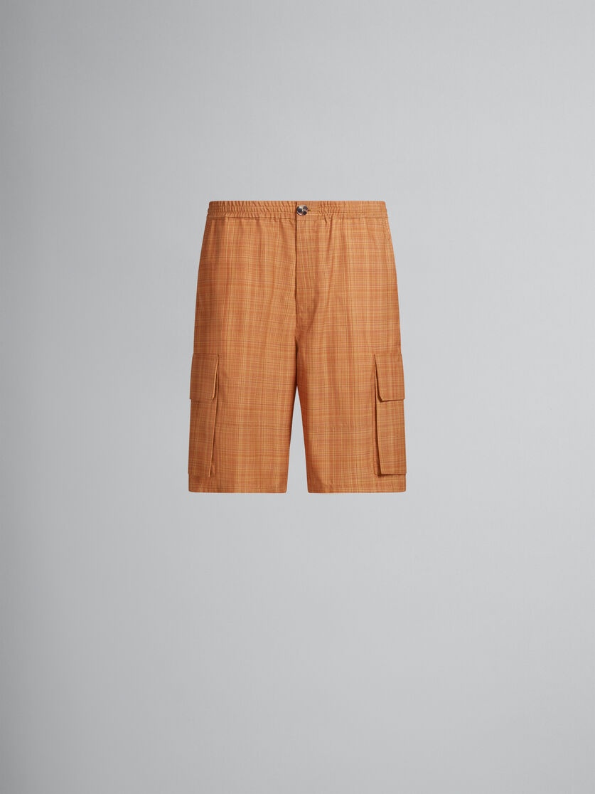ORANGE STRETCH WAIST CARGO SHORTS IN CHECKED LIGHT WOOL - 1