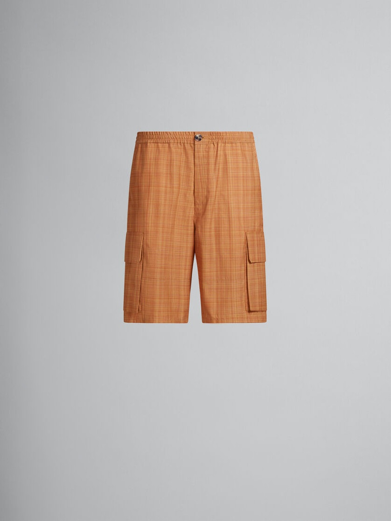 ORANGE STRETCH WAIST CARGO SHORTS IN CHECKED LIGHT WOOL 1