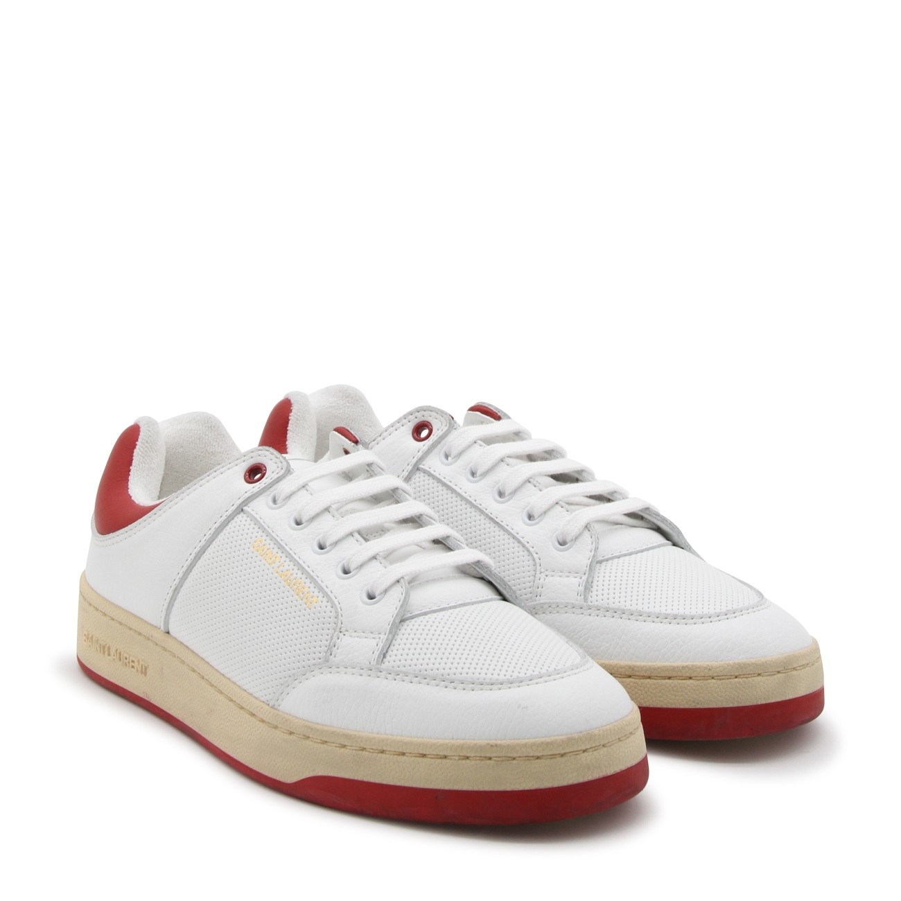 white and red leather sneakers - 2