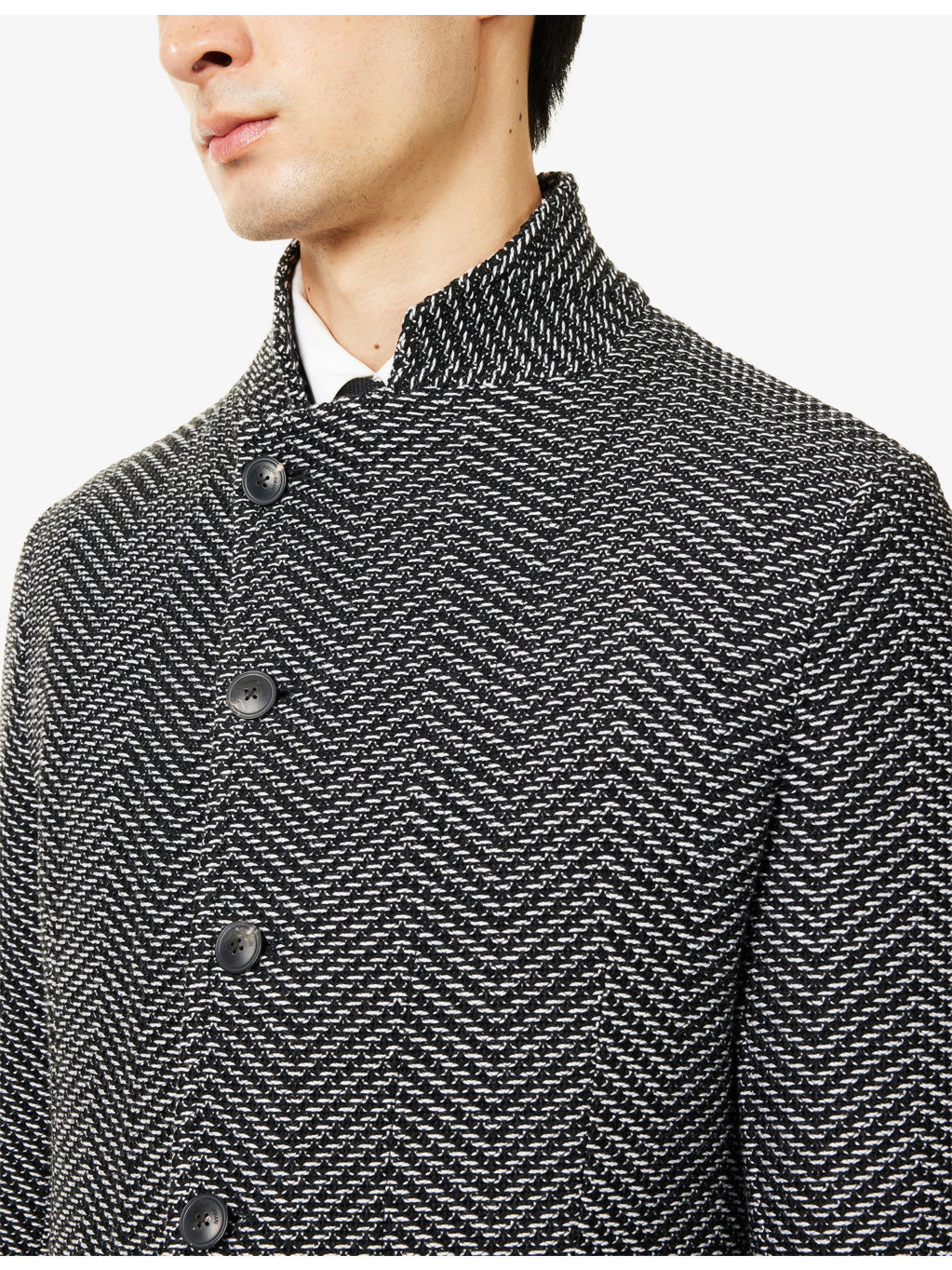 Diagonal-Button Patterned Wool Blazer - 5