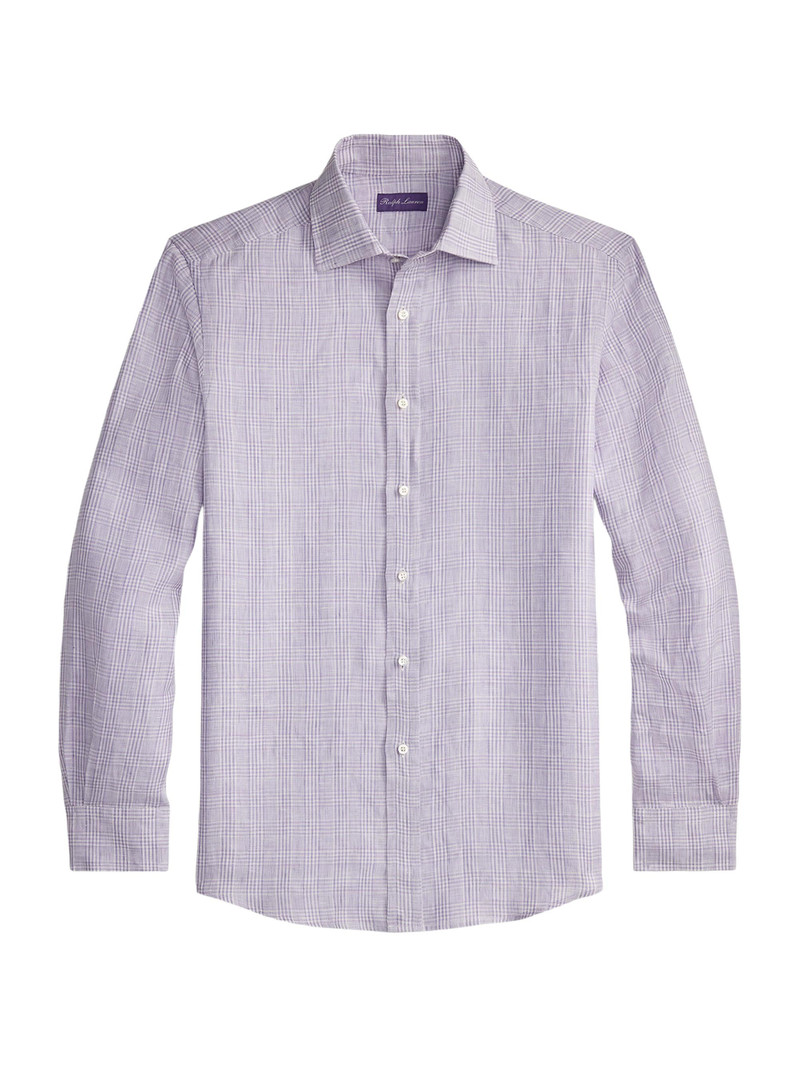 Men's Glen Check Linen Shirt - Lavender 1