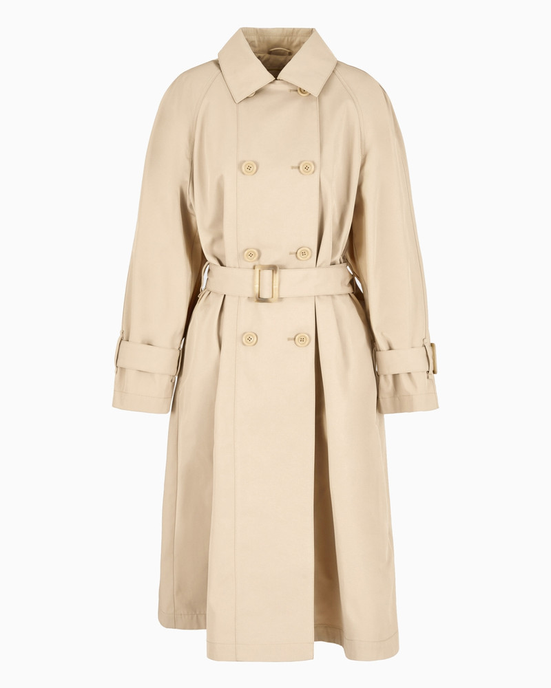 Double-breasted trench coat with belt in water-repellent technical cotton 1