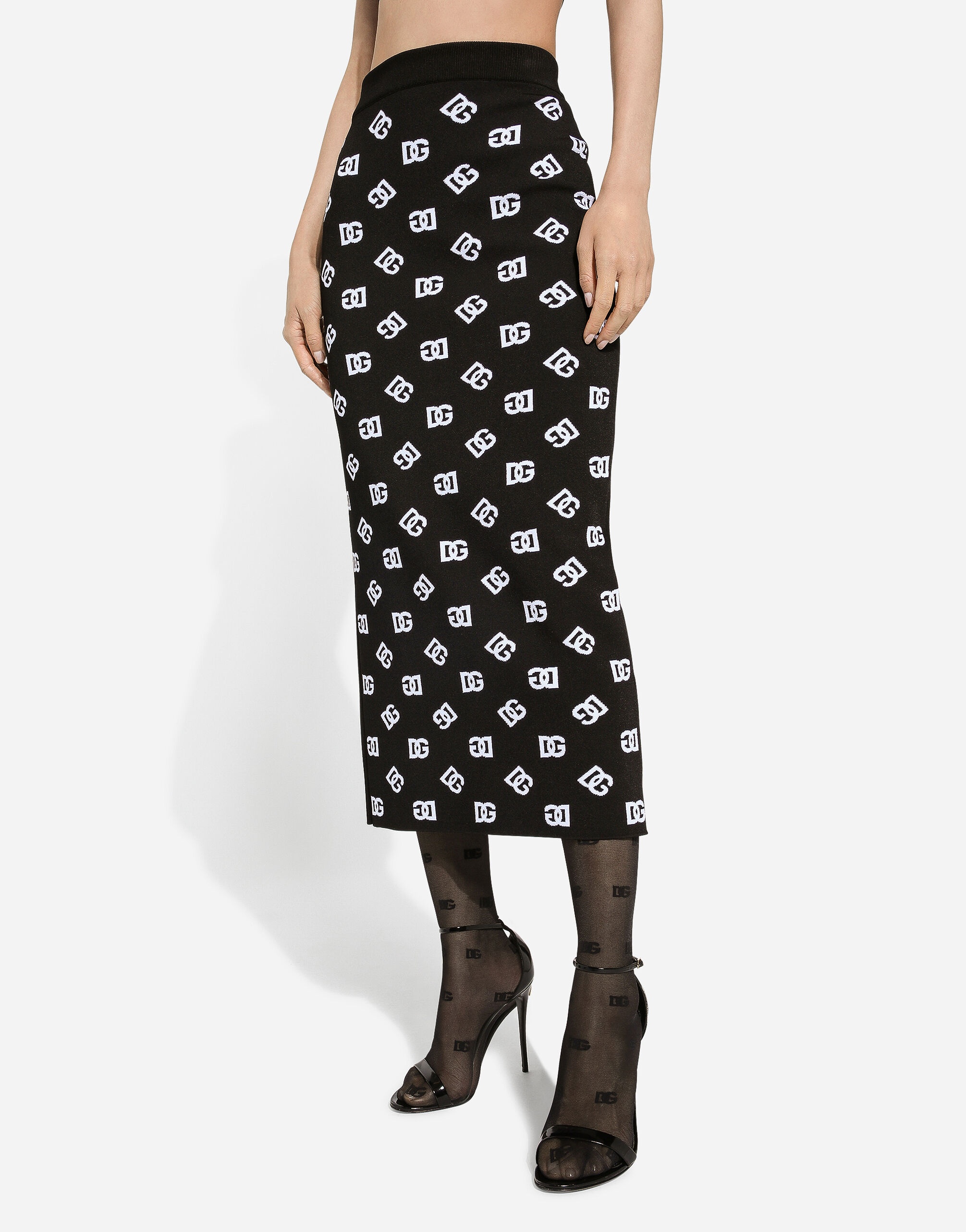 Viscose pencil skirt with jacquard DG logo - 4