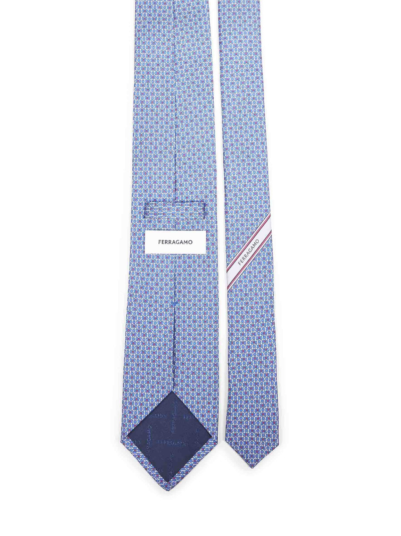 FERRAGAMO Light blue Gancini print silk tie outlook