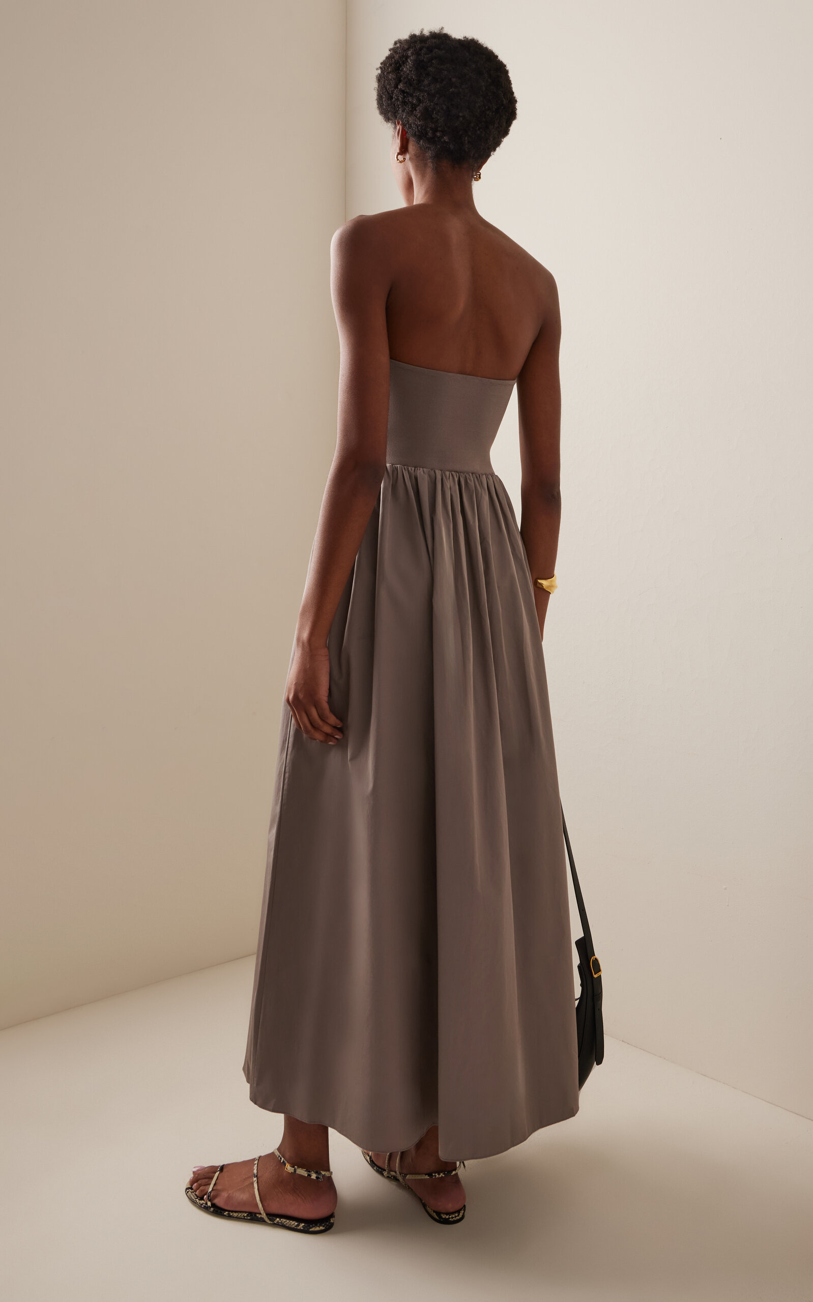 Exclusive Strapless Knit and Cotton Maxi Dress taupe - 4