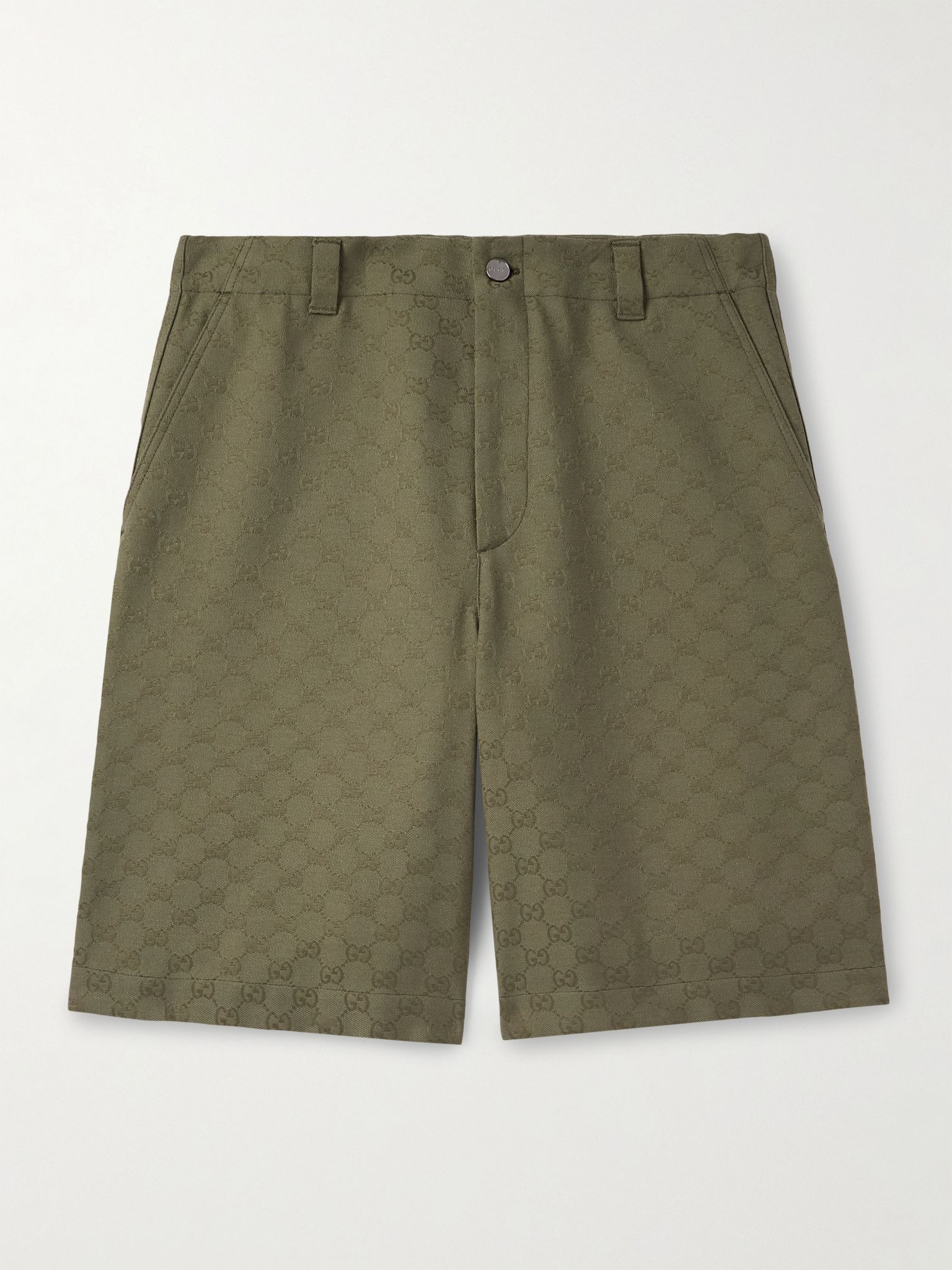 Straight-Leg Monogrammed Cotton-Blend Canvas Shorts Army green - 1