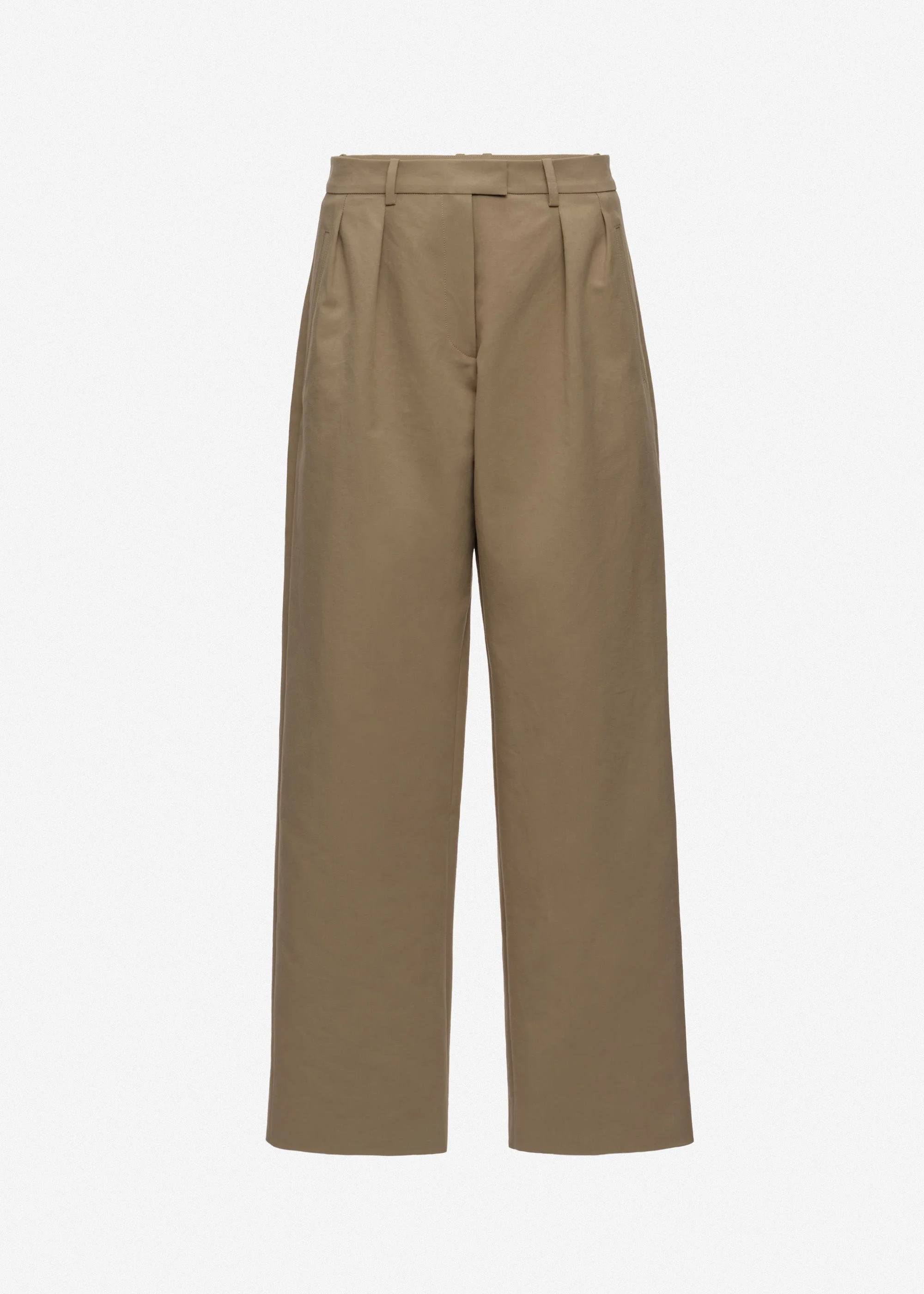 Straight-leg cotton trousers with front pleats in khaki - 1