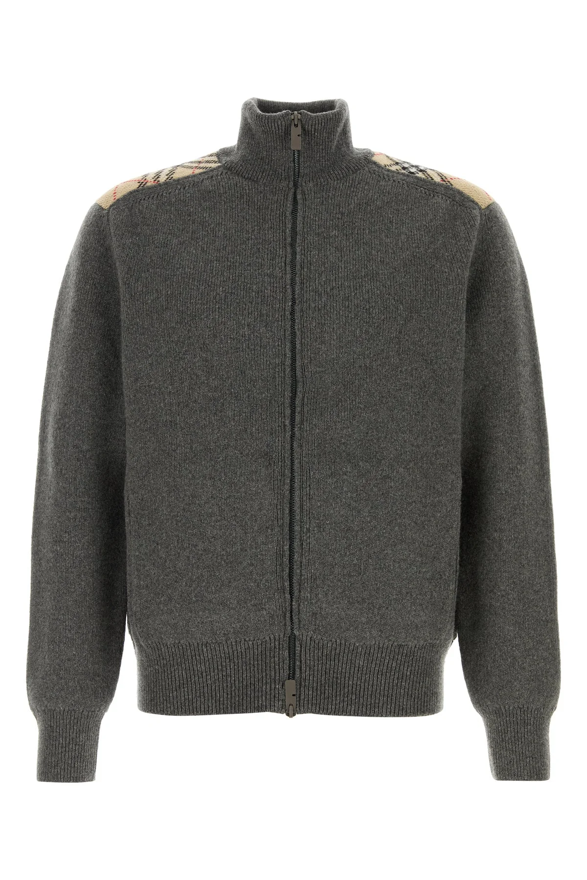 Dark grey wool blend cardigan - 1
