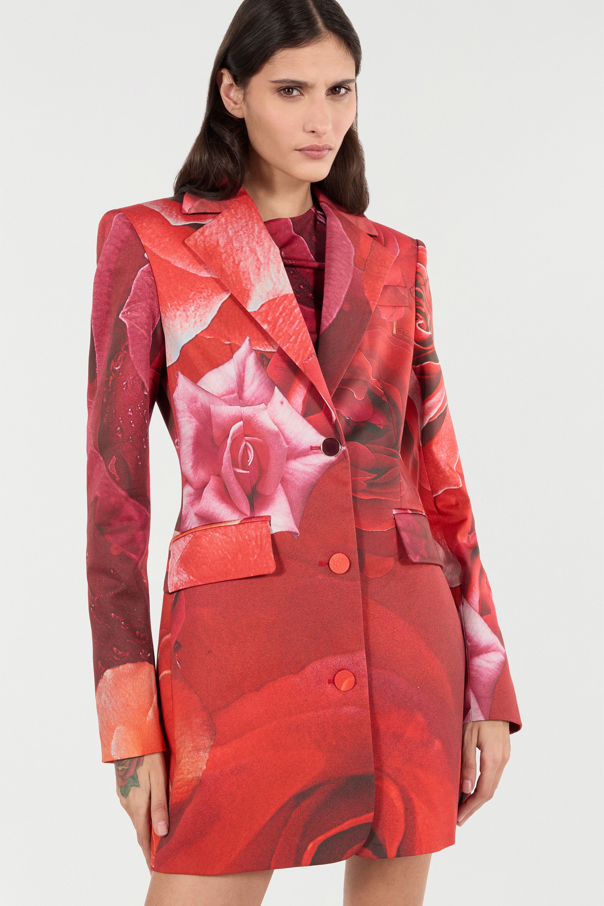 Long Blazer With Rose Print - 6