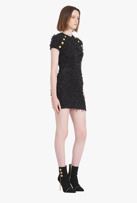 Short black tweed dress with gold-tone buttons - 7