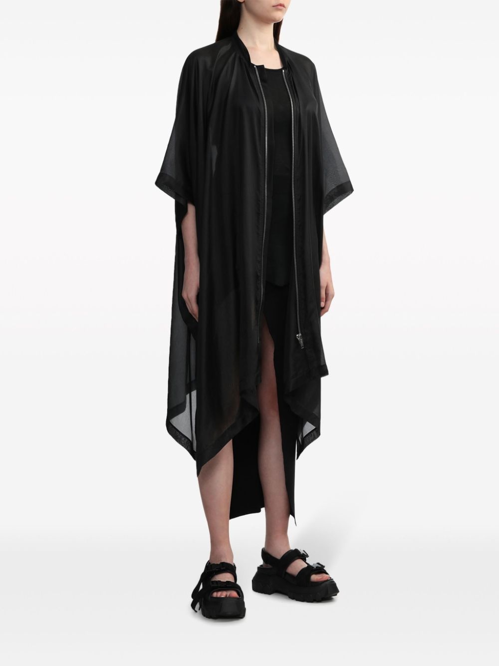zip-front silk coat - 2