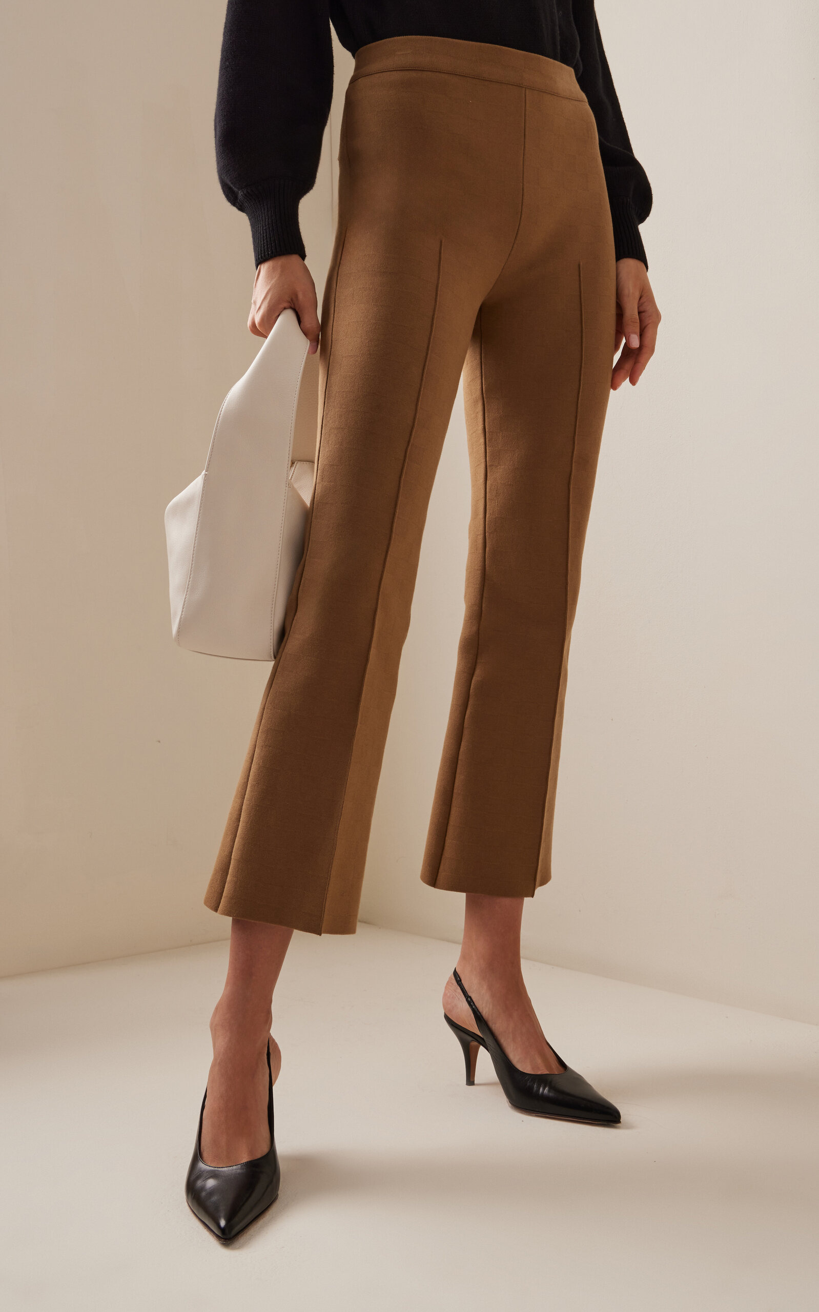 Exclusive Kick Flared Stretch-Cotton Knit Pants brown - 4