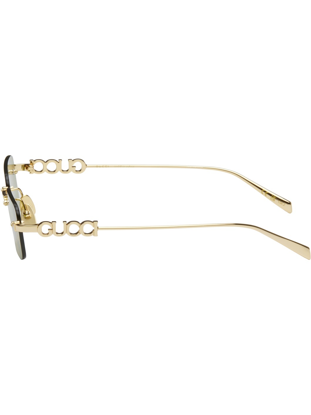 Gold 'Gucci' Block Rectangular Monogram Sunglasses - 3