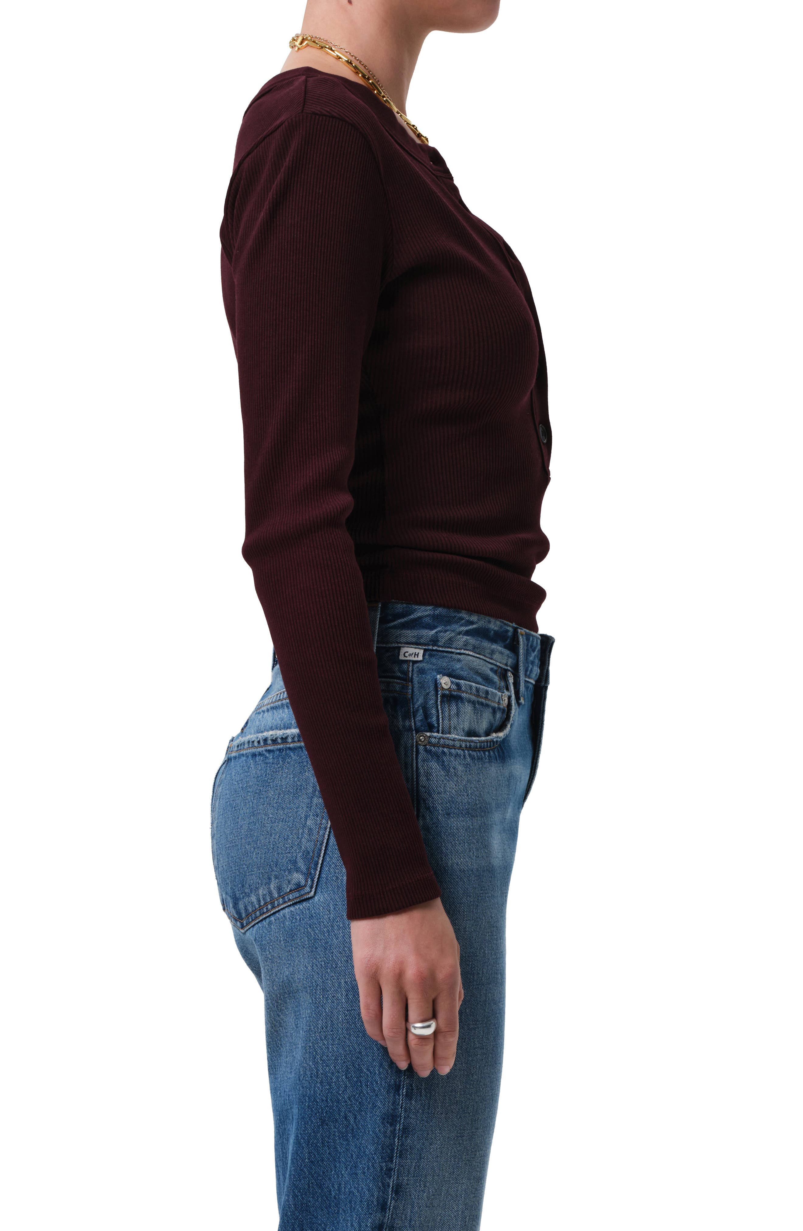 Citizens of Humanity Varra Rib Henley in Mahogany at Nordstrom - 3