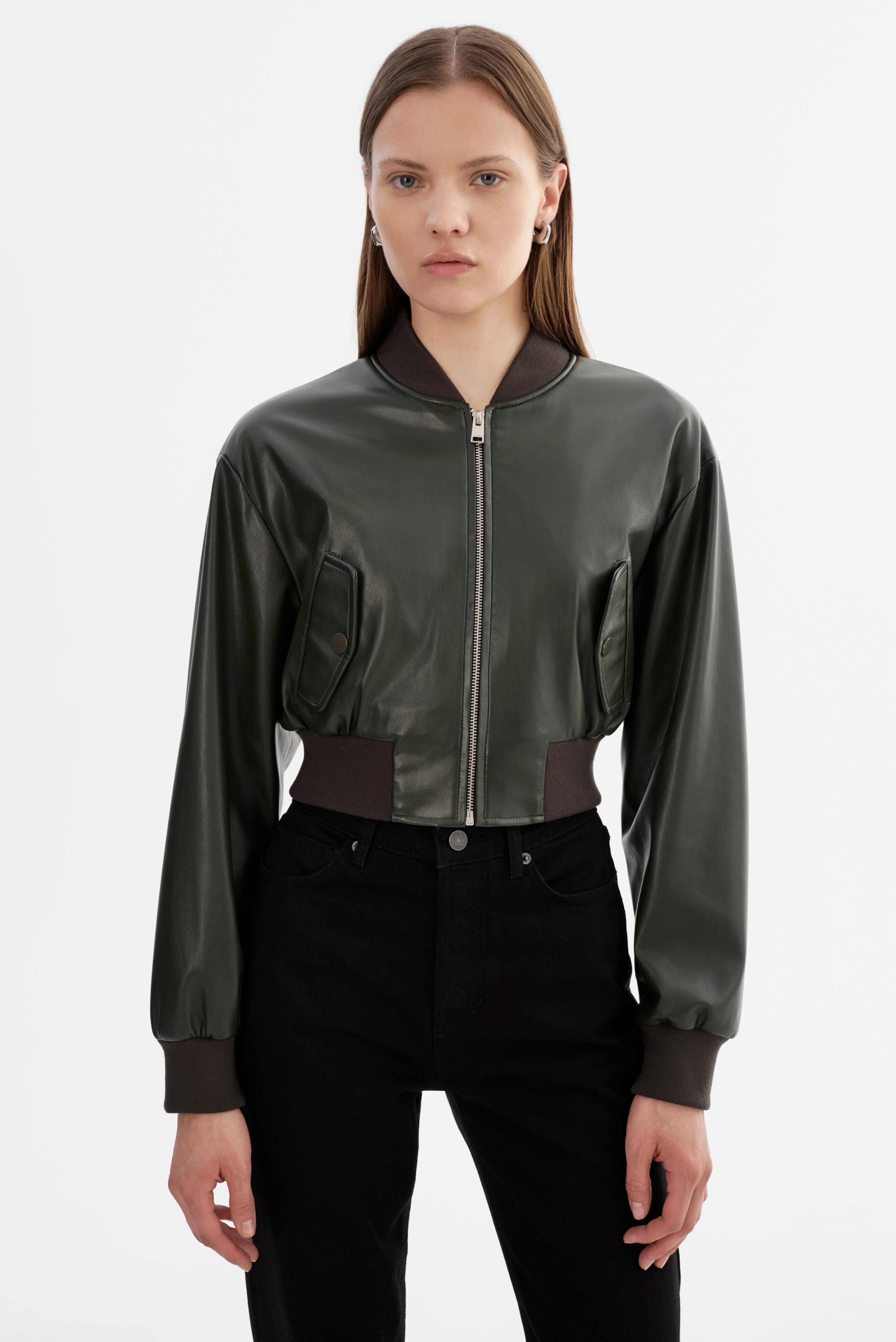 EVELIN | Cropped Faux Leather Bomber Jacket - 1