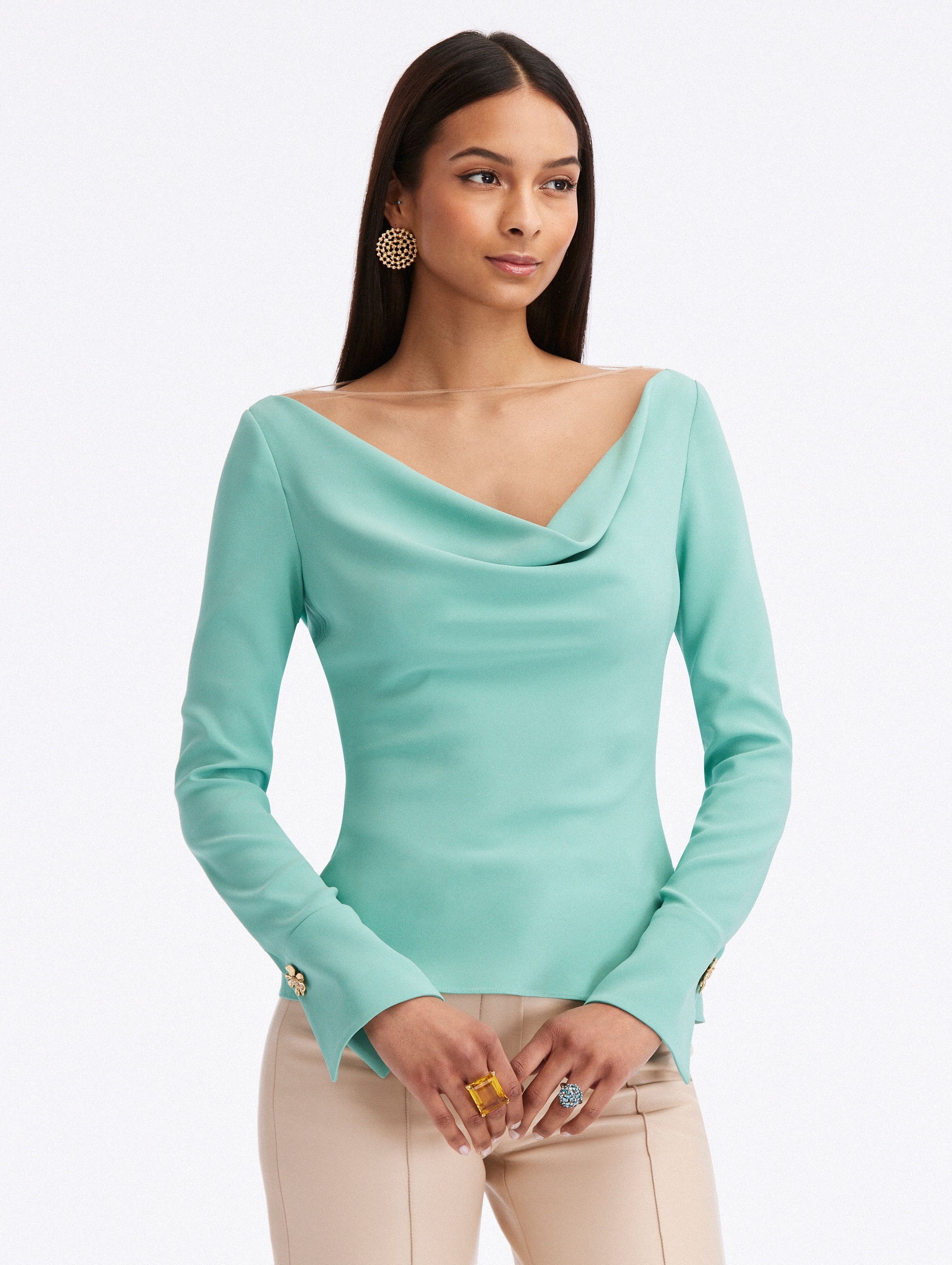 BUTTON DETAIL COWL NECK BLOUSE - 1