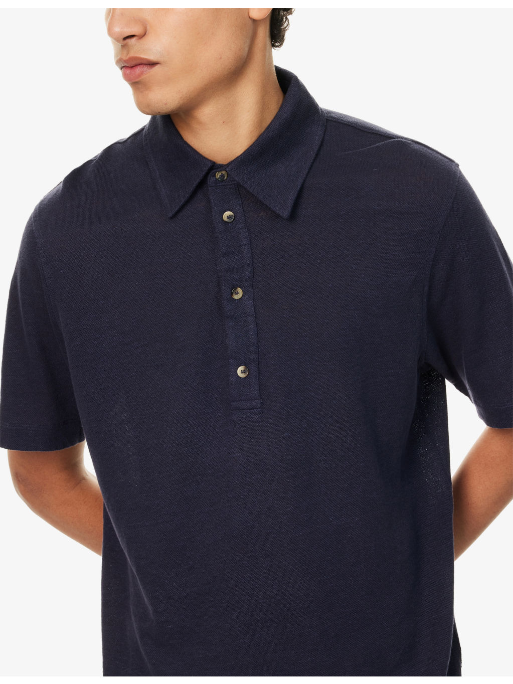 Short-Sleeve Knitted Linen Polo Shirt - 5