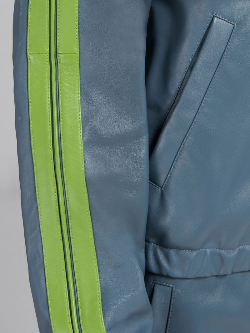 TEAL NAPPA BOMBER WITH CONTRAST STRIPES 5