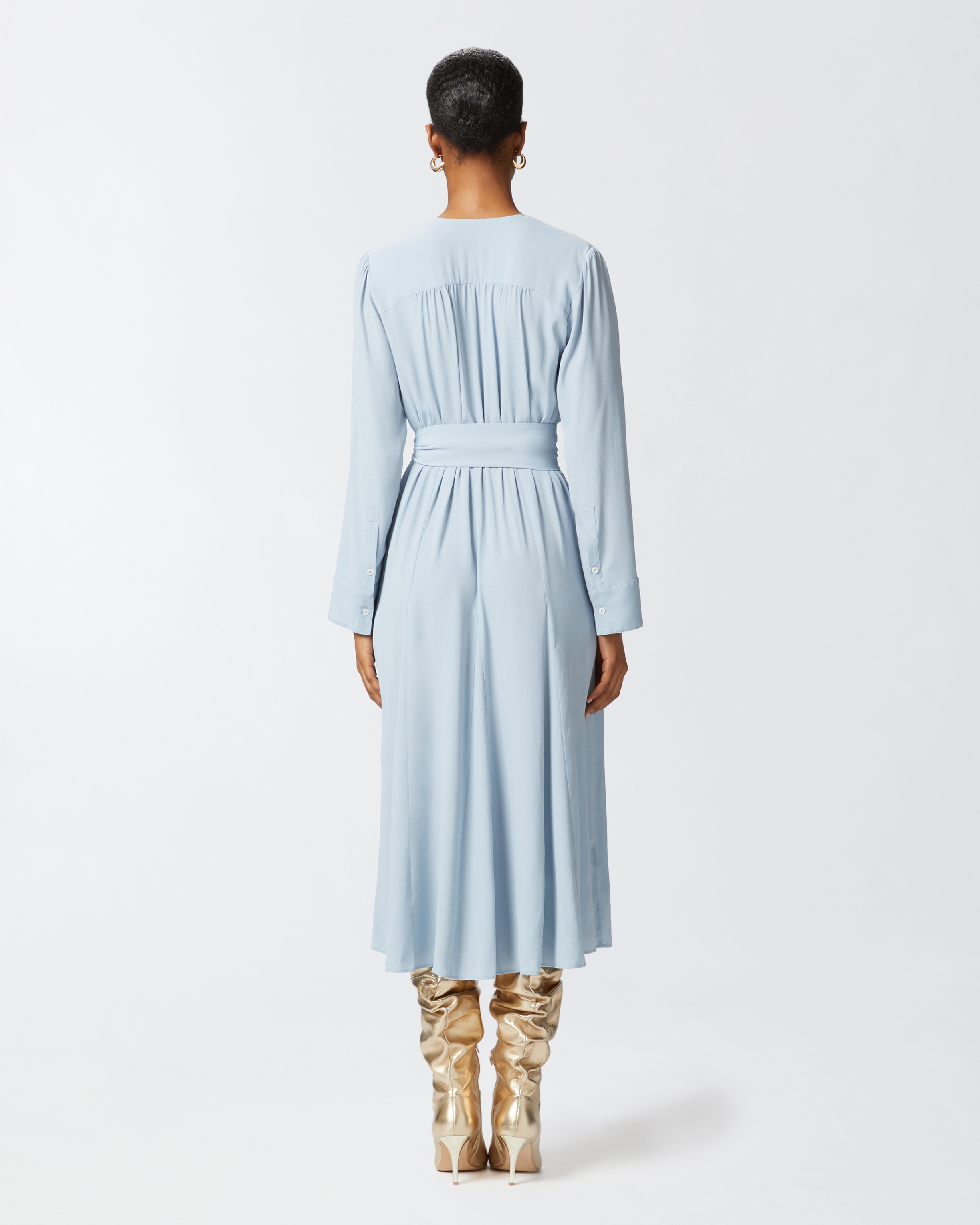 LONG SILK-BLEND DRESS WITH BELT AND LONG SLEEVES - 4
