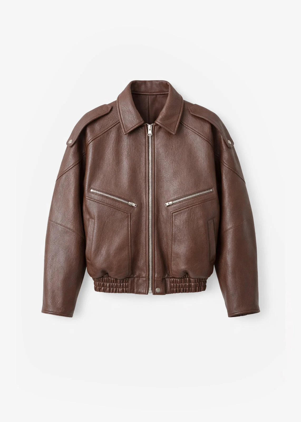 Hudson Faux Leather Bomber Jacket - Brown - 1
