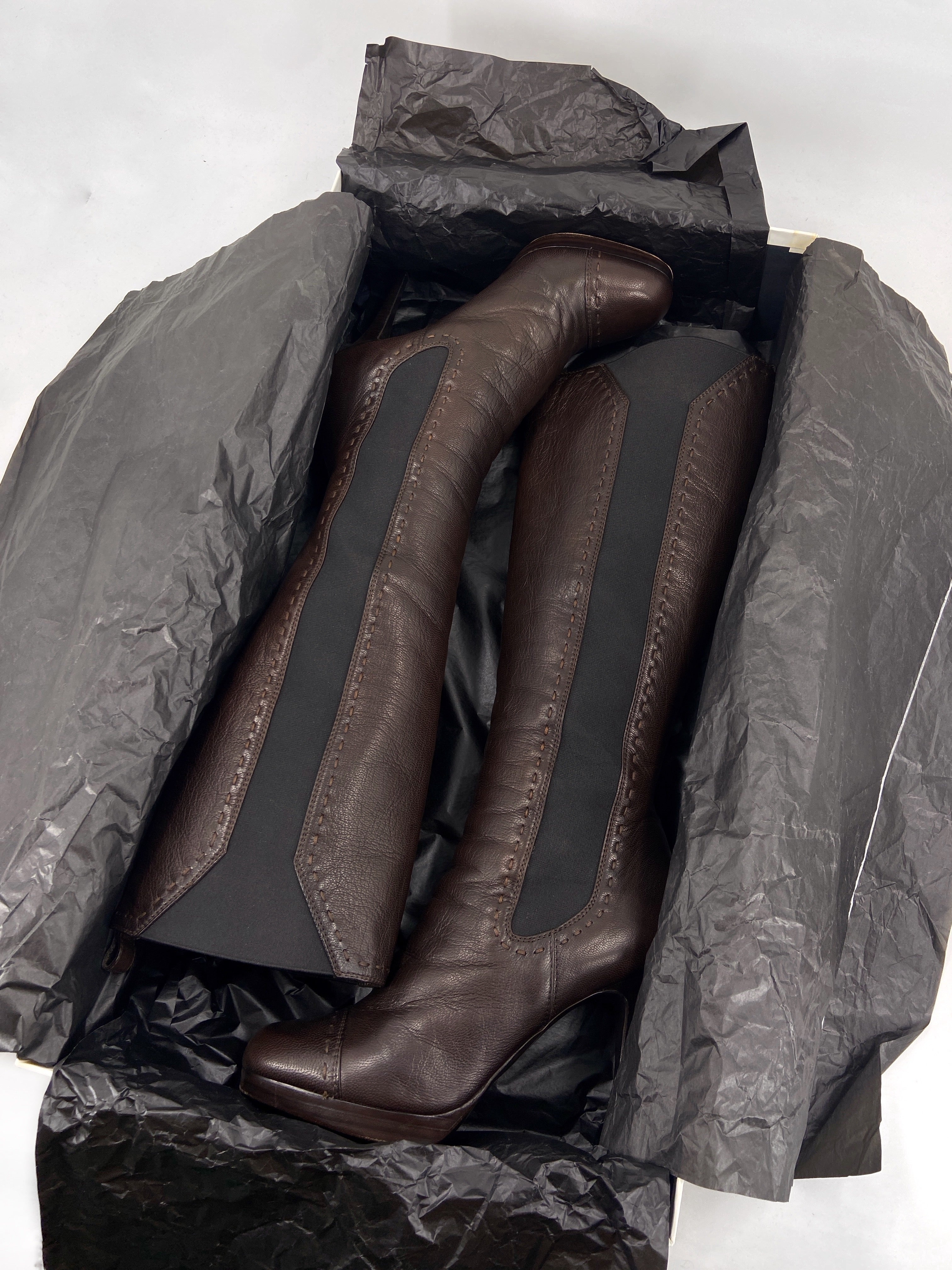 Yves Saint Laurent Rive Gauche Tom Ford Shearling Brown Heeled Stiletto Long Boots 37.5 - 10