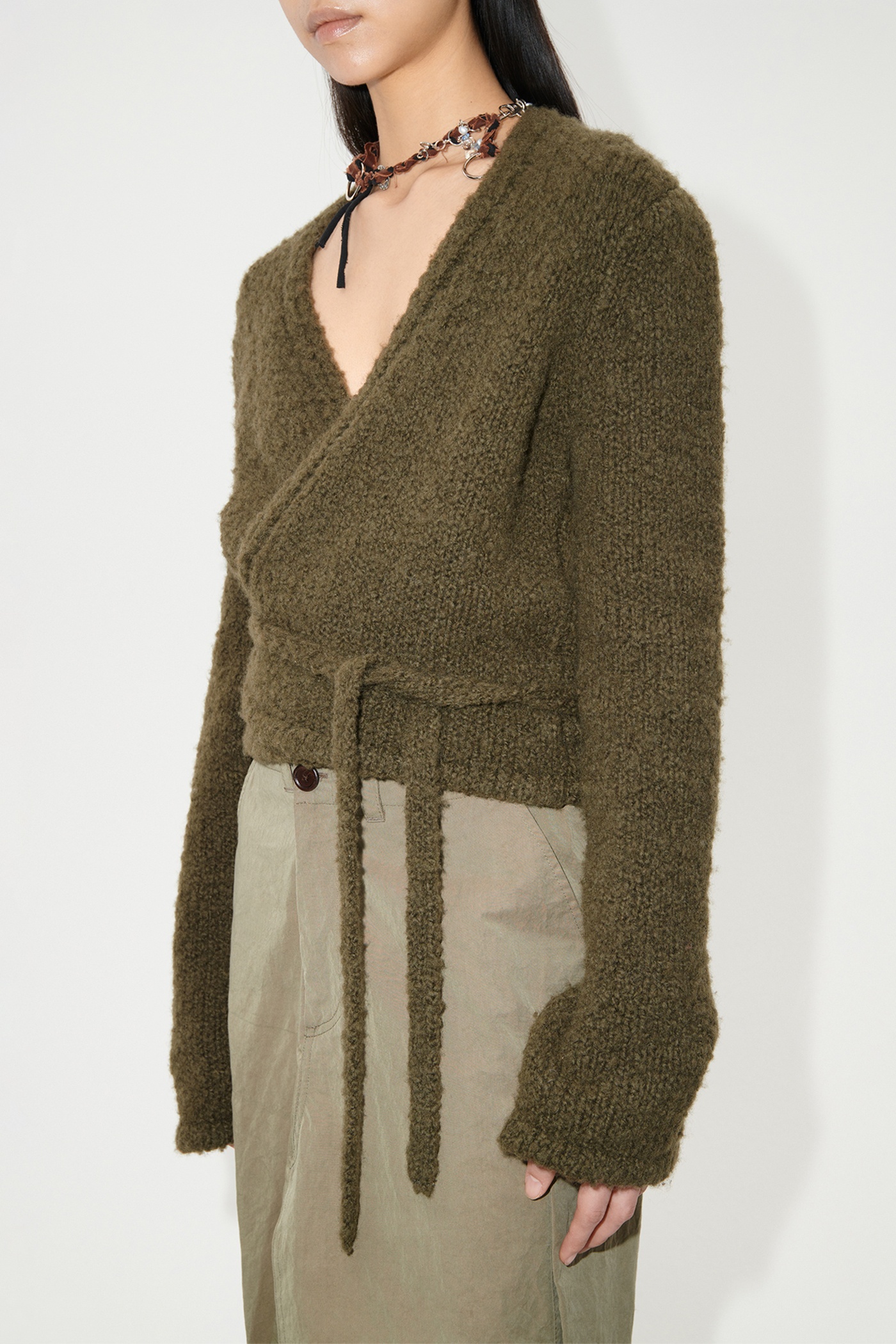 Wrap Knit Olive Cartoon Wool - 3