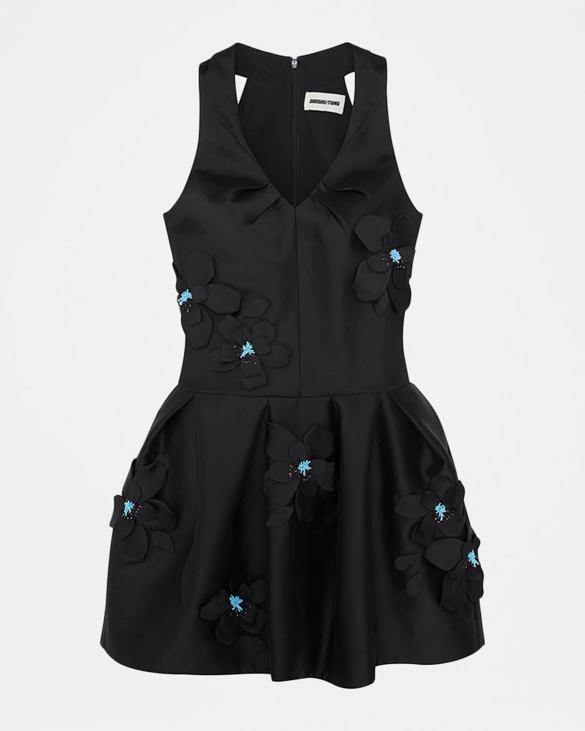 Floral Beaded Satin Halter Dress - 1