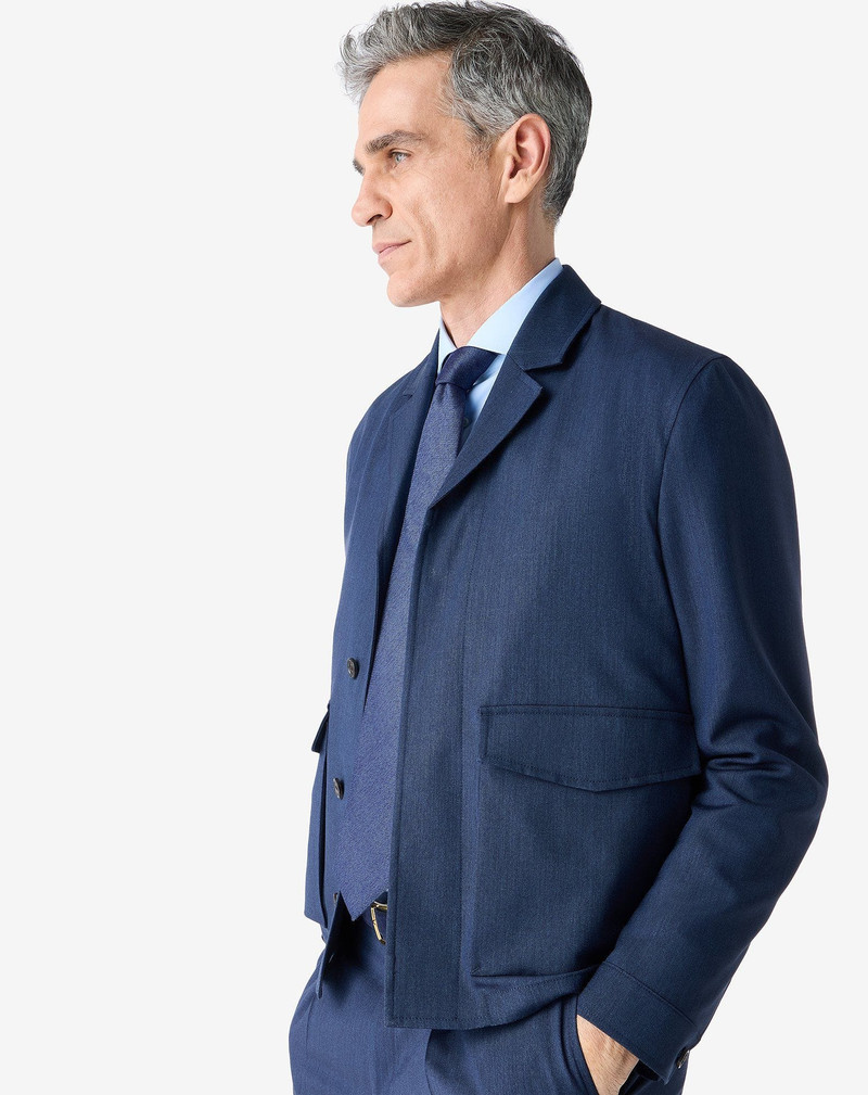 Navy blue wool, silk and mohair overshirt 4