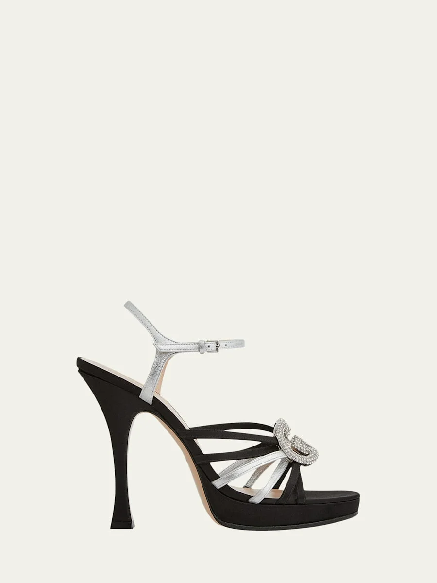 105mm Crystal Interlocking G Mixed Leather Platform Sandals - 1