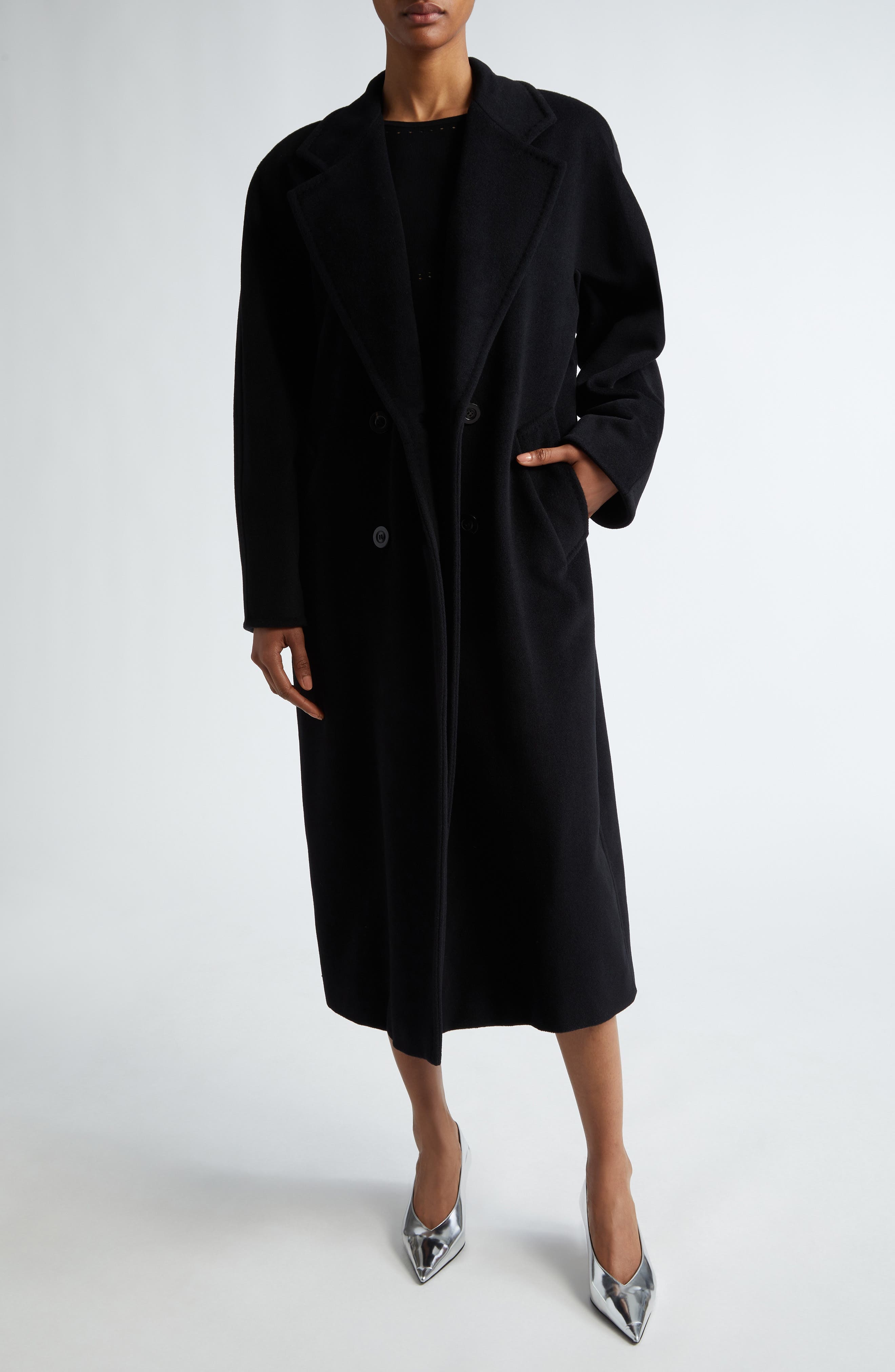 Max Mara Madame Double Breasted Wool & Cashmere Coat in Black at Nordstrom - 2
