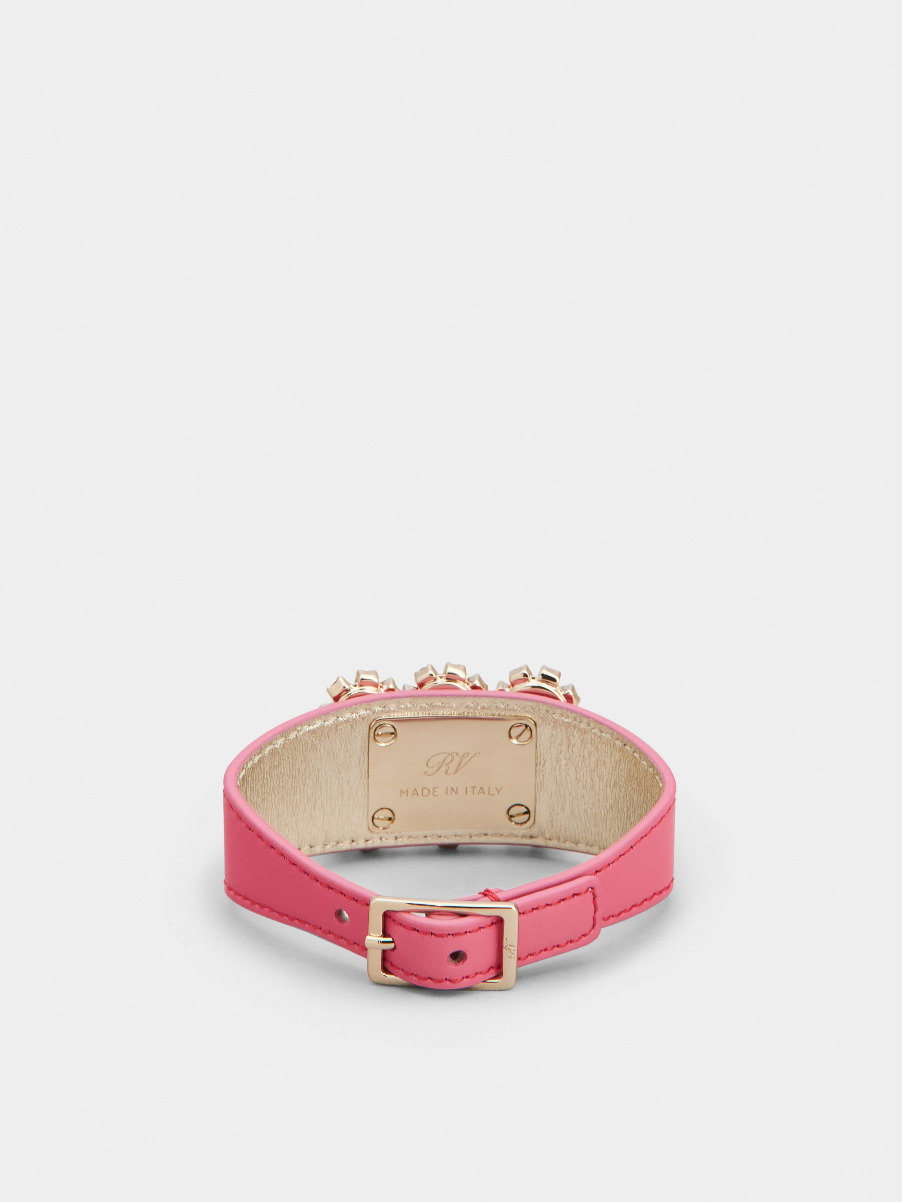 Flower Strass Buckle Bracelet in Leather - 3