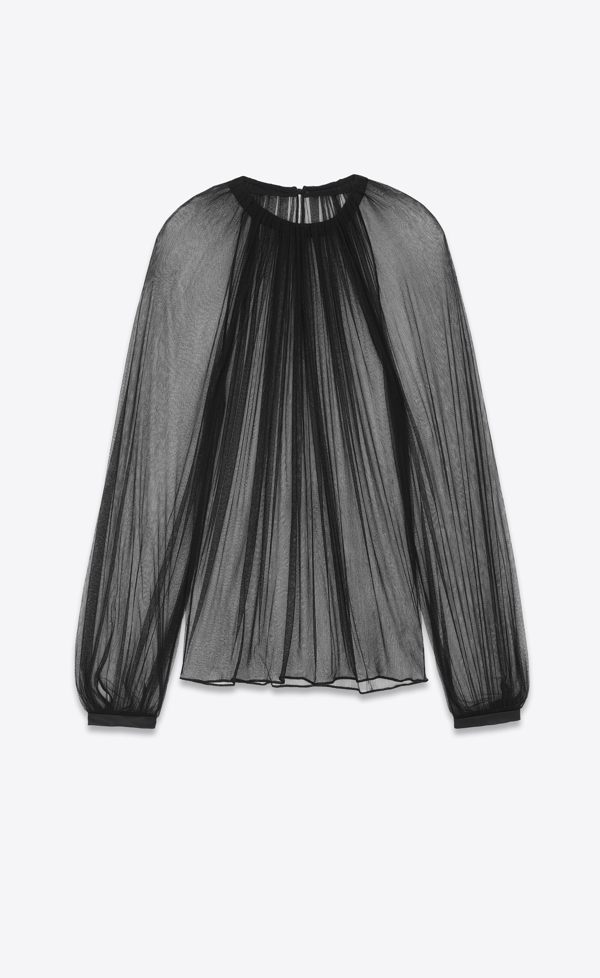 gathered blouse in silk tulle - 1