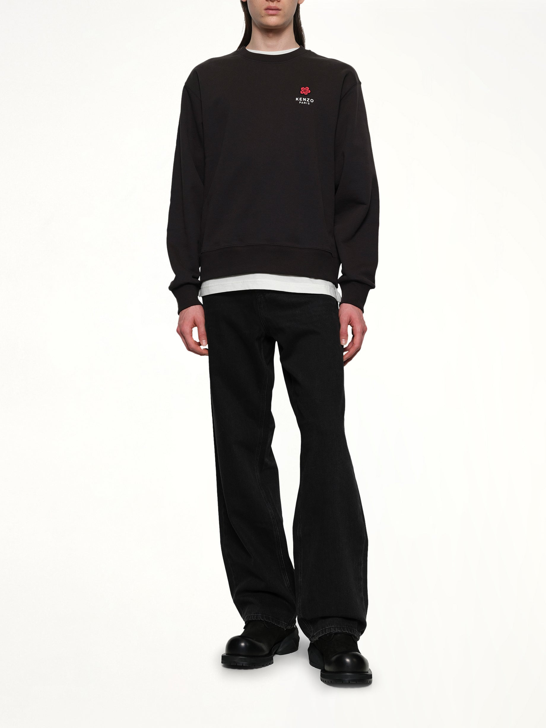 Gots Boke Flower Embroidered Classic Sweatshirt in Black - 4