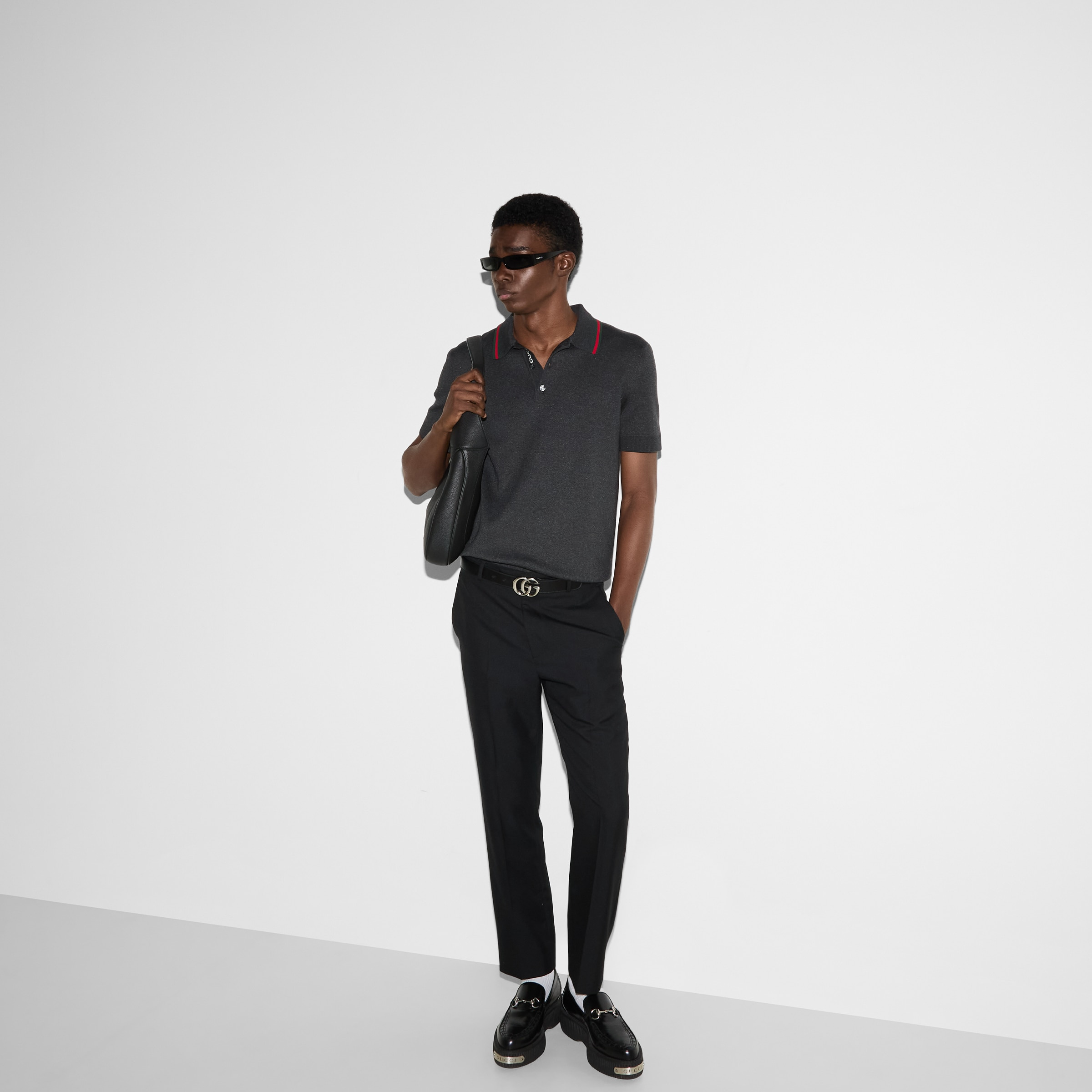 Silk cotton polo shirt with Web - 6