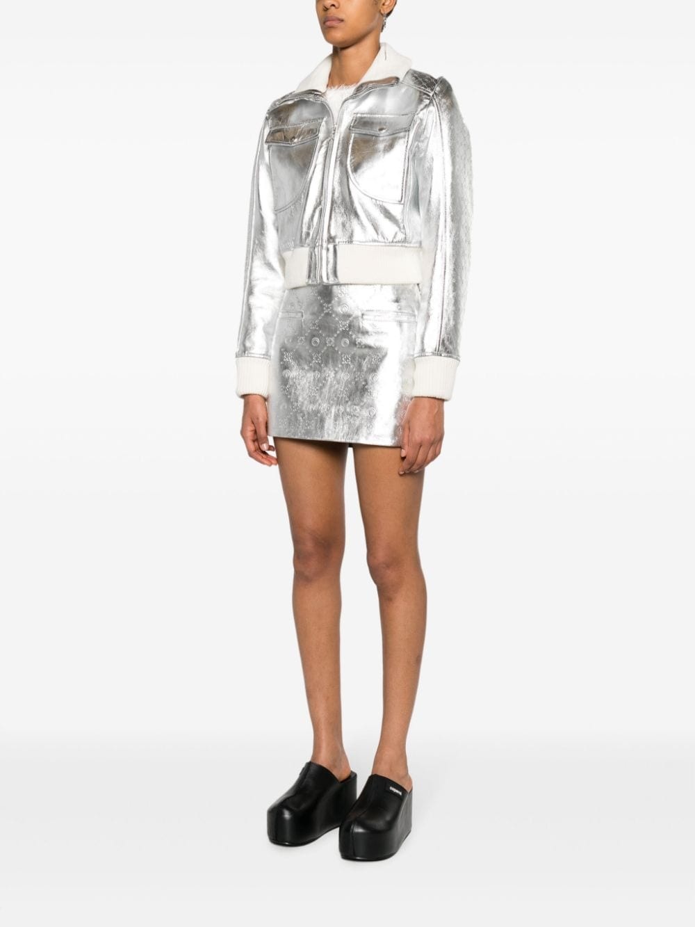 Moonogram-pattern laminated leather jacket - 2