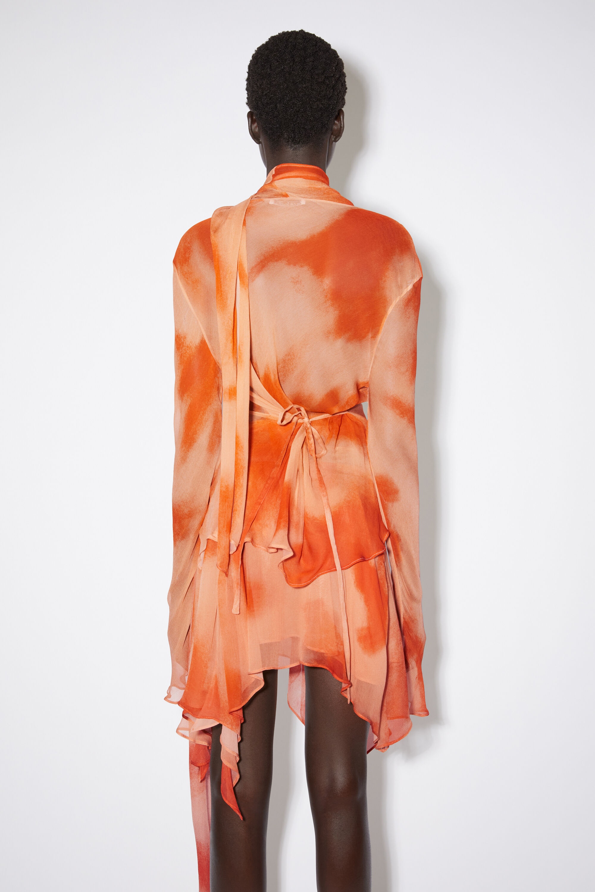 Crepe scarf blouse - Orange - 3