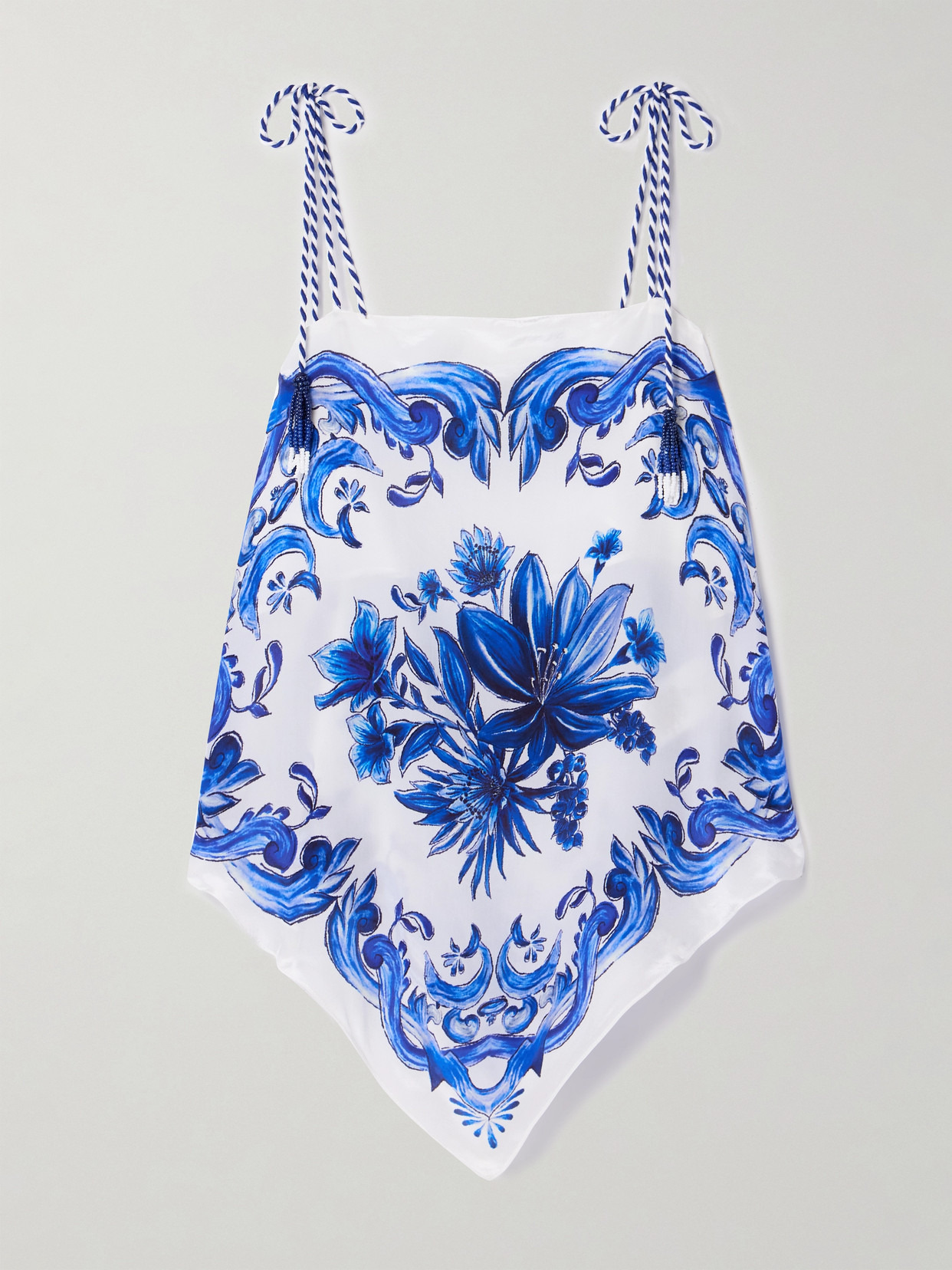 Garden Tiles Bead-embellished Printed Satin Tank - 1
