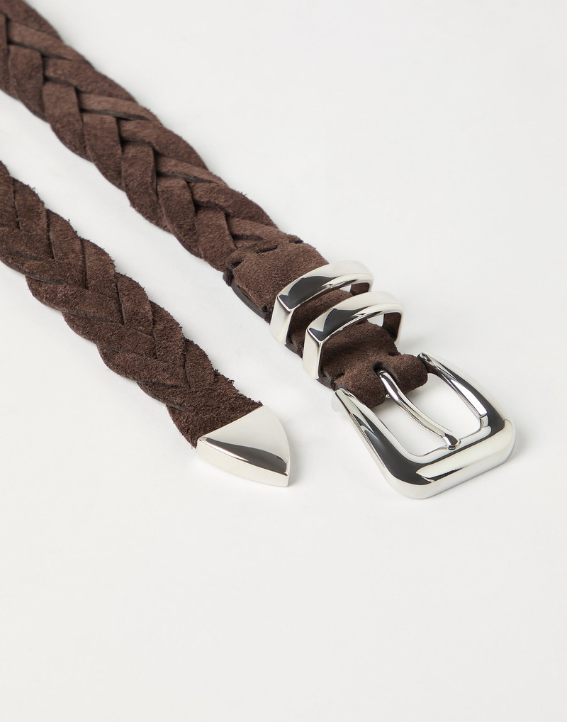 Brunello Cucinelli Reversed calfskin braided belt with tip outlook