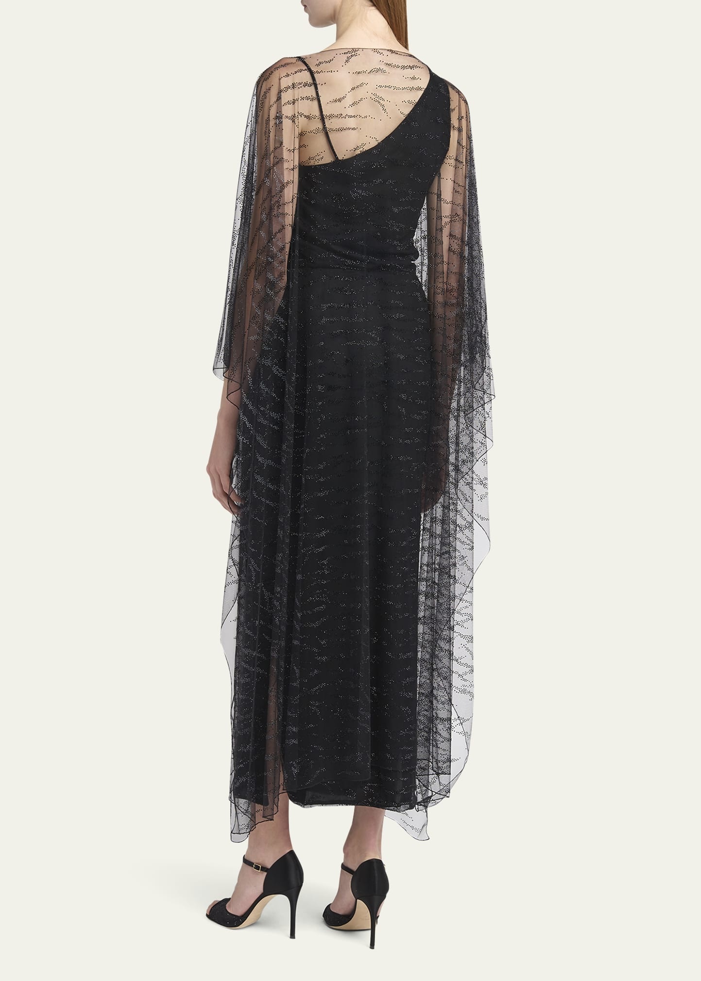 Crystal Embellished Sheer Long Cape - 3