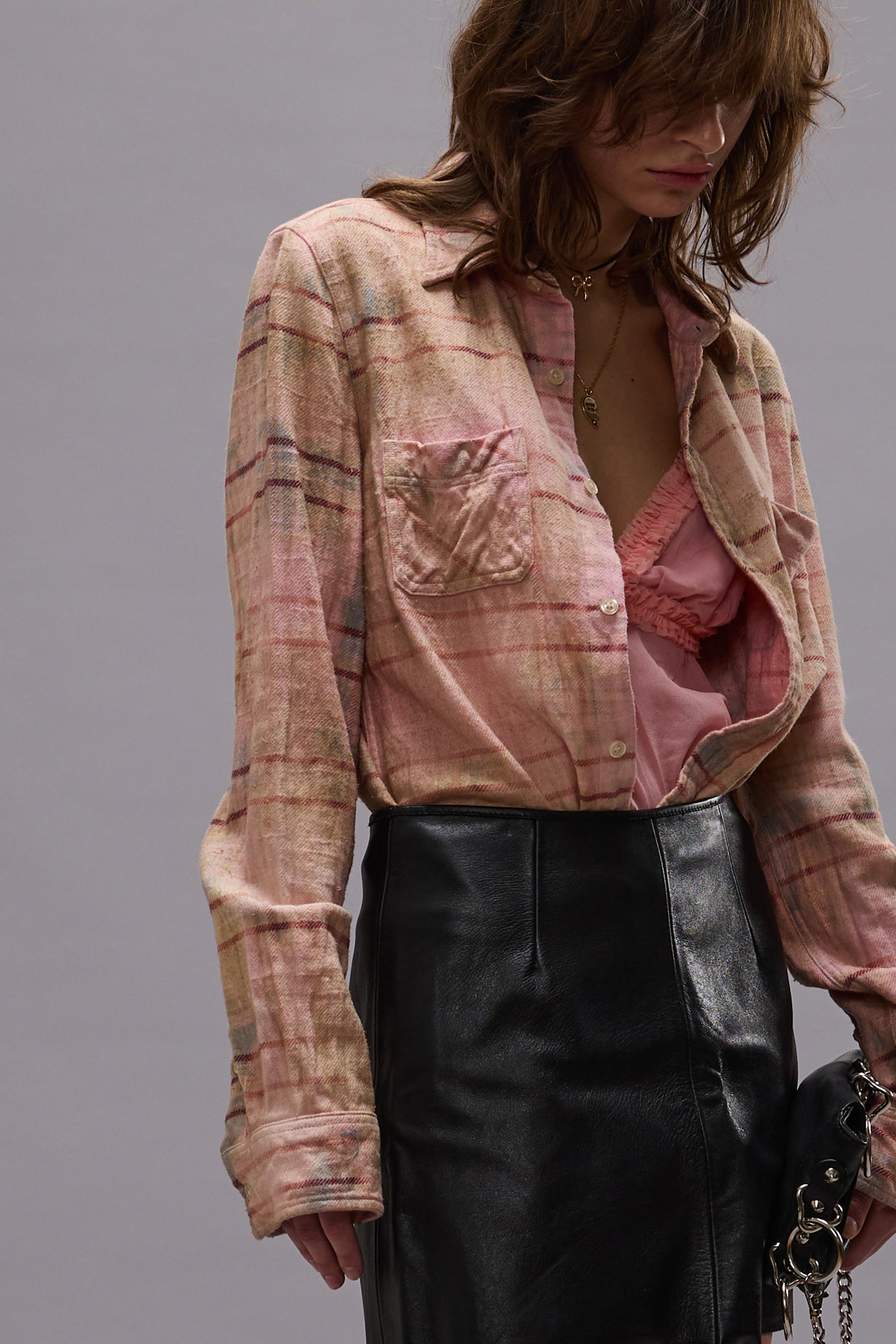 SHRUNKEN WORKSHIRT - PINK OVERDYED PLAID - R13 - 2