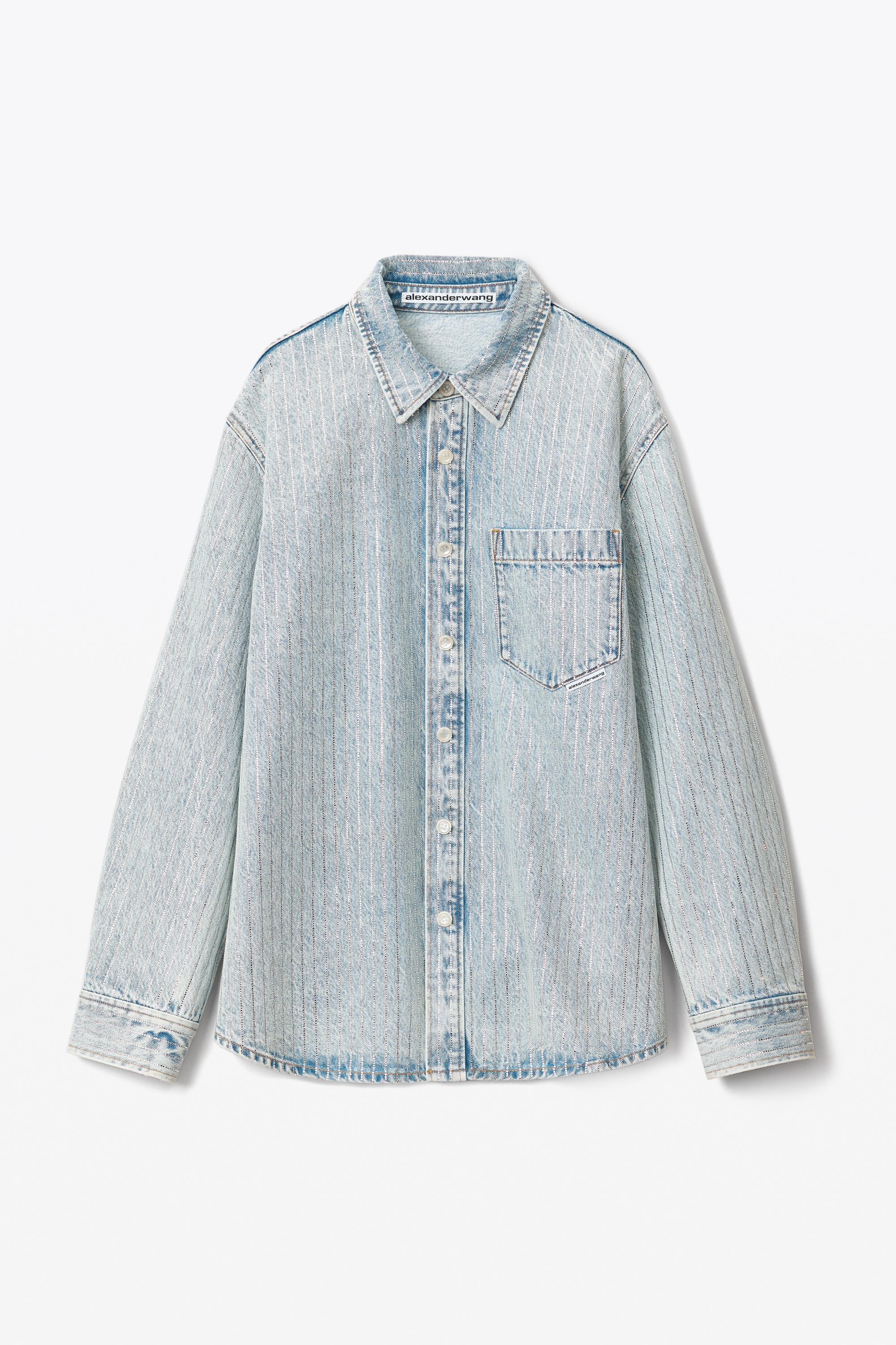 CRYSTAL STRIPE OVERSIZED SHIRT IN DENIM - 1