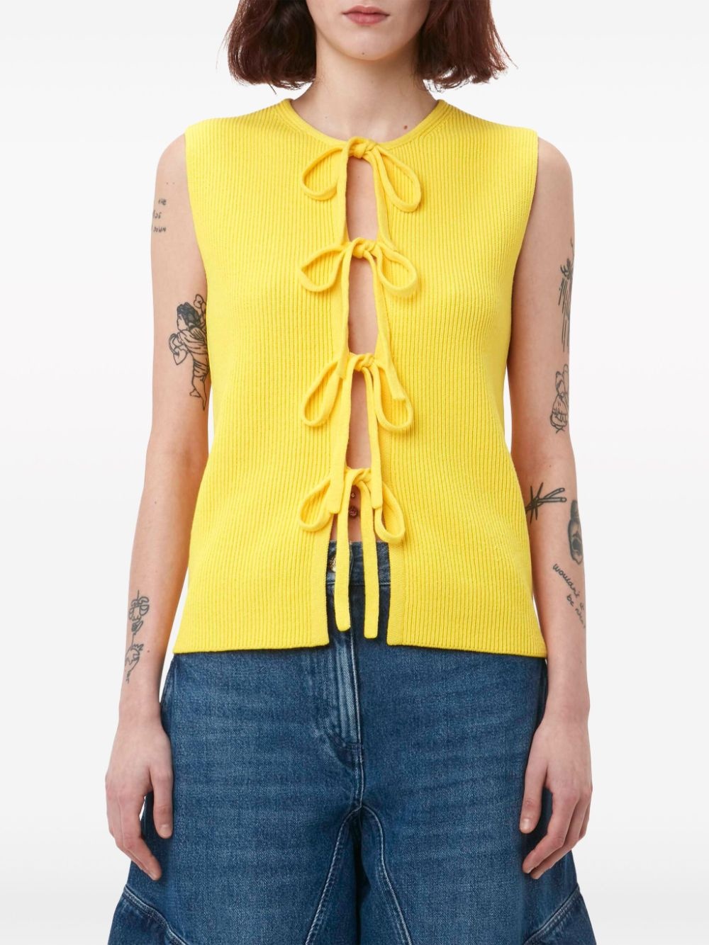 lace-up ribbed-knit top - 2