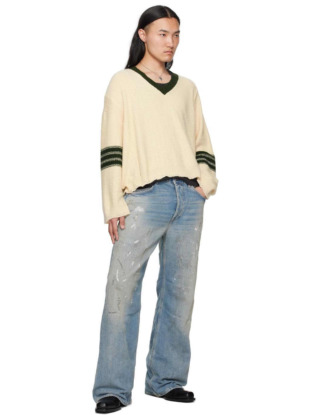 Off-White Asymmetrical Varsity V-Neck Sweater - 4