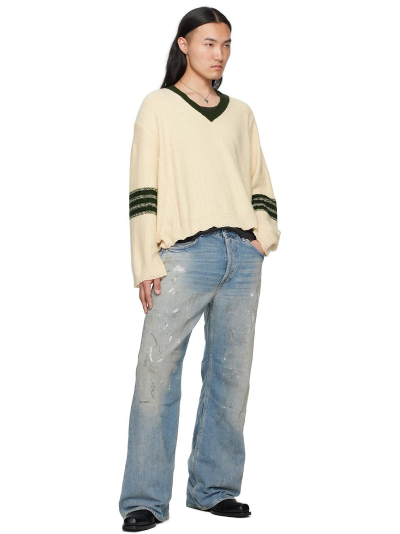 Enfants Riches Déprimés Off-White Asymmetrical Varsity V-Neck Sweater outlook