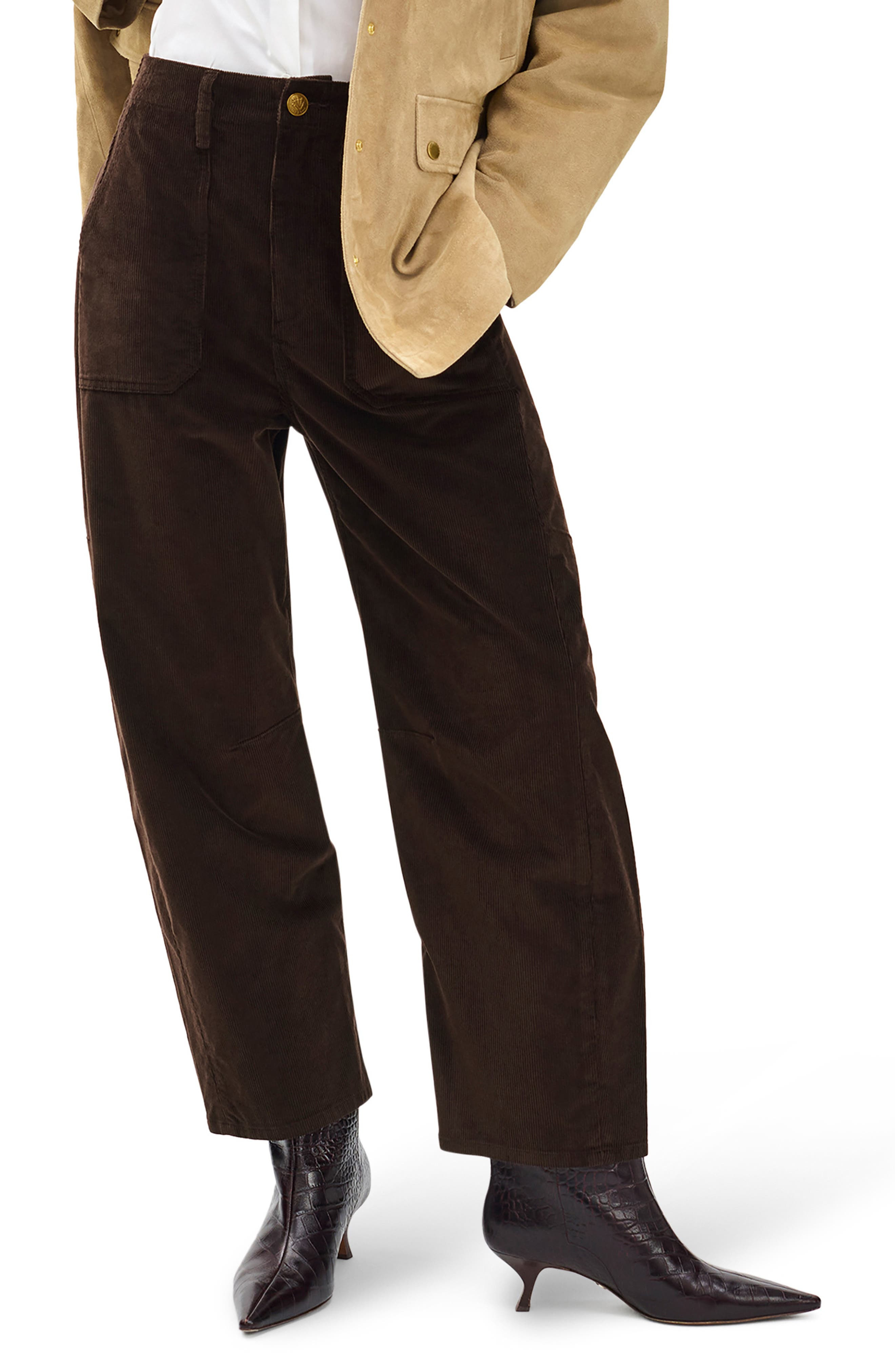 rag & bone Charlie Super High Waist Crop Barrel Corduroy Jeans in Dark Brown at Nordstrom - 6