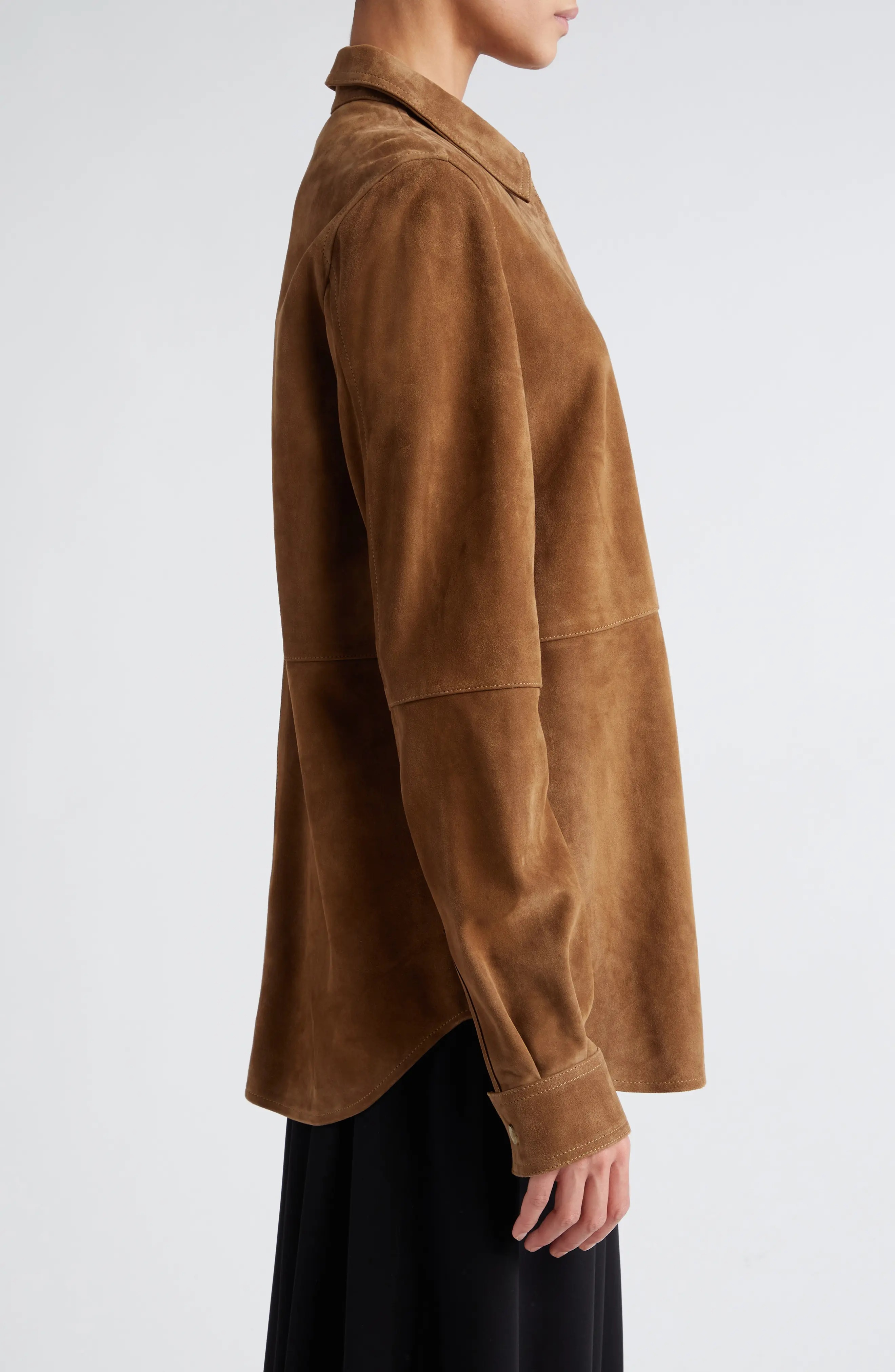 TOTEME Soft Suede Shirt Jacket in Tobacco at Nordstrom - 4