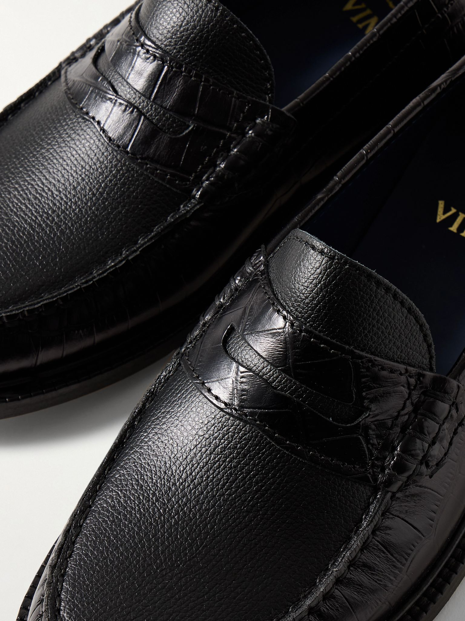 Yardee Croc-Effect Leather Penny Loafers Black - 5
