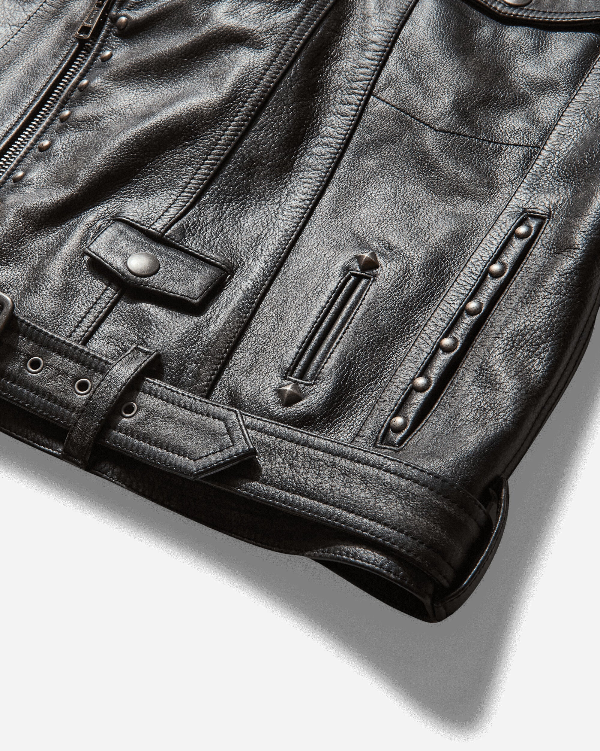 Men's Leather Vest Jet Black - 4