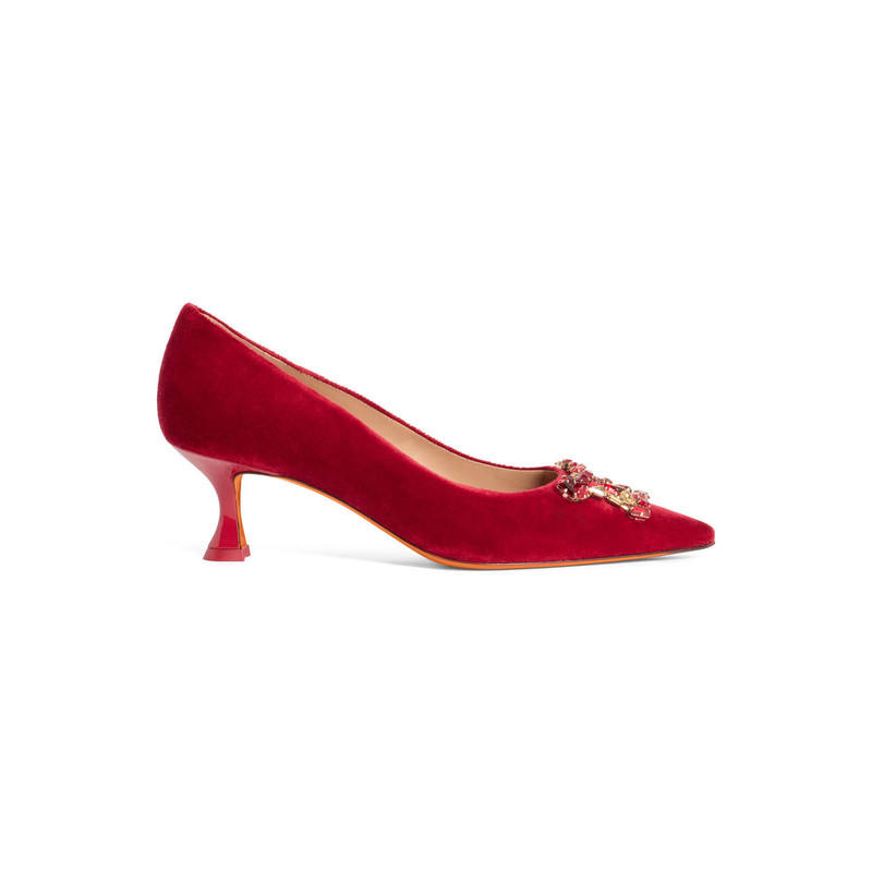 Women's red velvet mid-heel Santoni Sibille pump 1