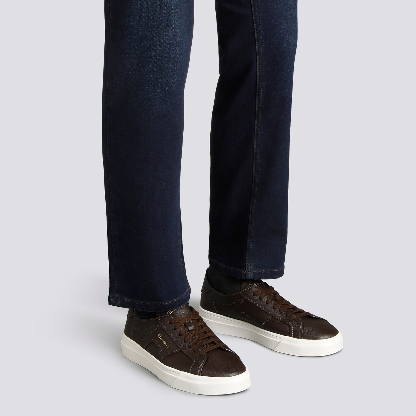 Men's dark brown tumbled leather Double Buckle Sneaker - 2